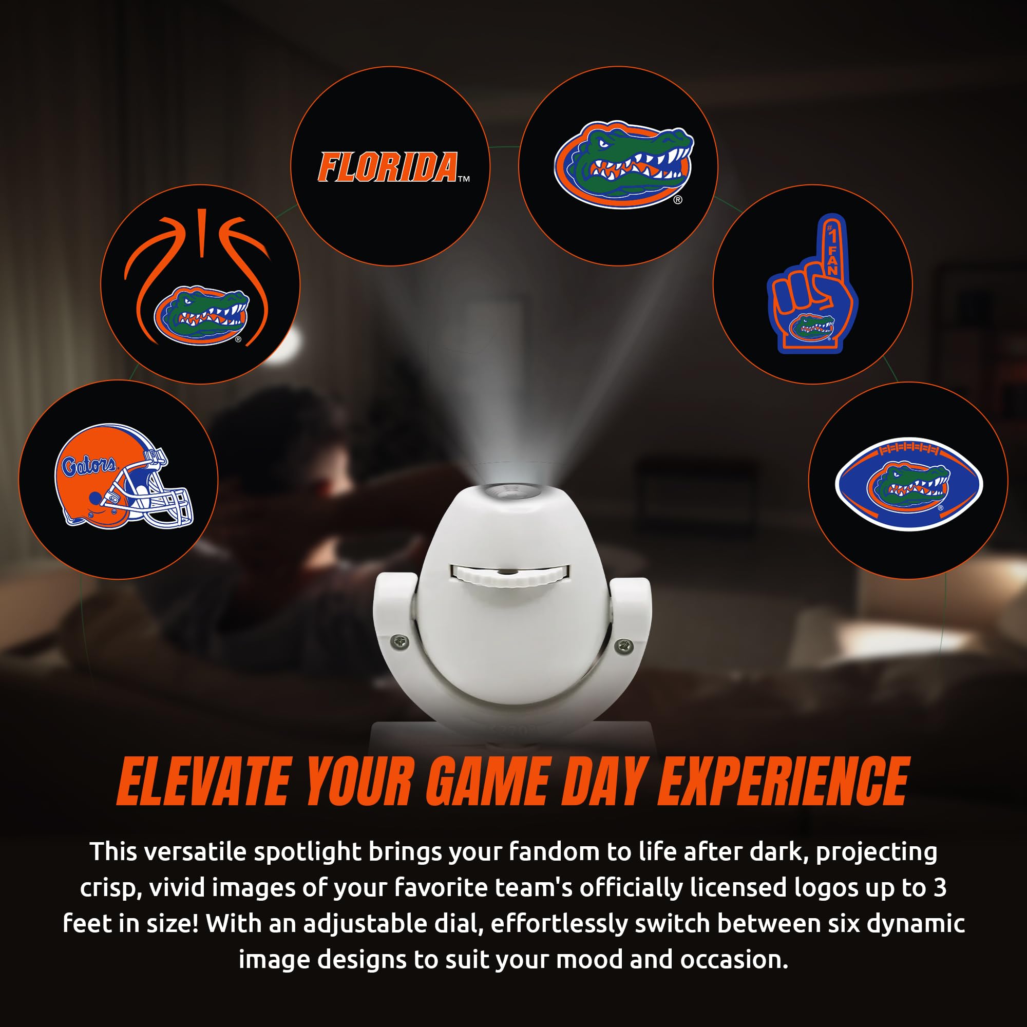 Sporticulture Florida Gators Led Mini Spotlight Projector - Adjustable, Portable, Battery-Operated