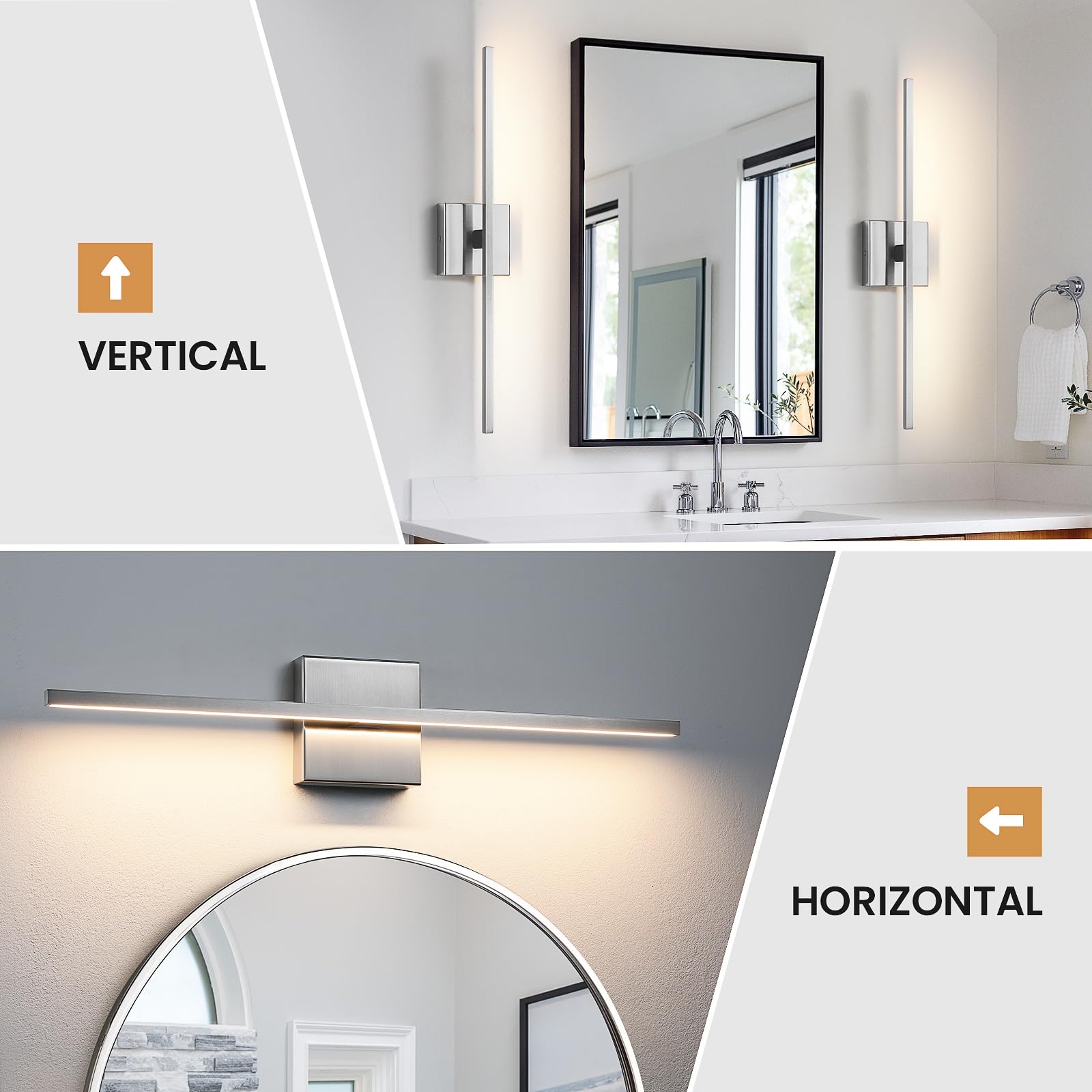 Ccycol Bathroom Light Fixtures Over Mirror - 24Inch Dimmable Brushed Nickel Vanity Lights For Bathroom 18W Led Vanity Light Bar