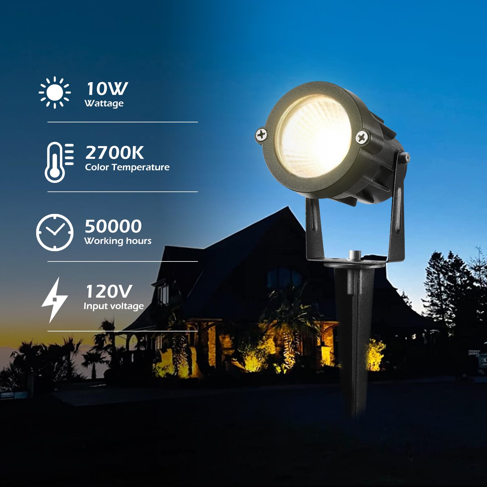 Reegold 10W Warm White Led Spot Lights - 1000Lm Outdoor Landscape Lighting, Ip65 Waterproof, 2 Pack