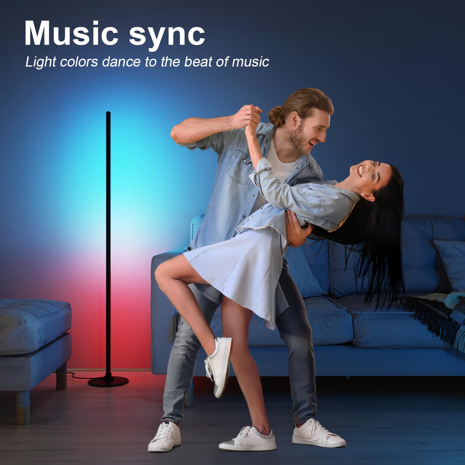 Lanmonlily Smart LED Corner Floor Lamp with Music Sync, 68+ Scenes, RGB, Model 0003, Remote & App Control, Ambient Lighting for Home