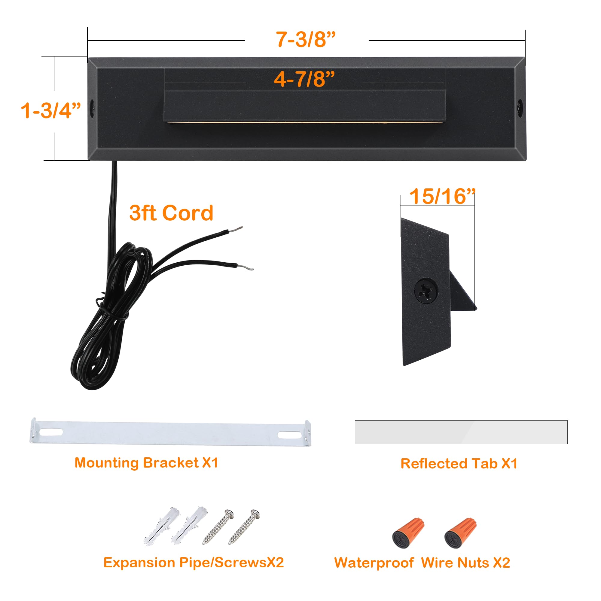 CLOUDY BAY LED Step Lights [6 Pack] 12-24V 2.5W Outdoor Lighting, Black Aluminum Finish, Wet Location, Landscape Riser Light