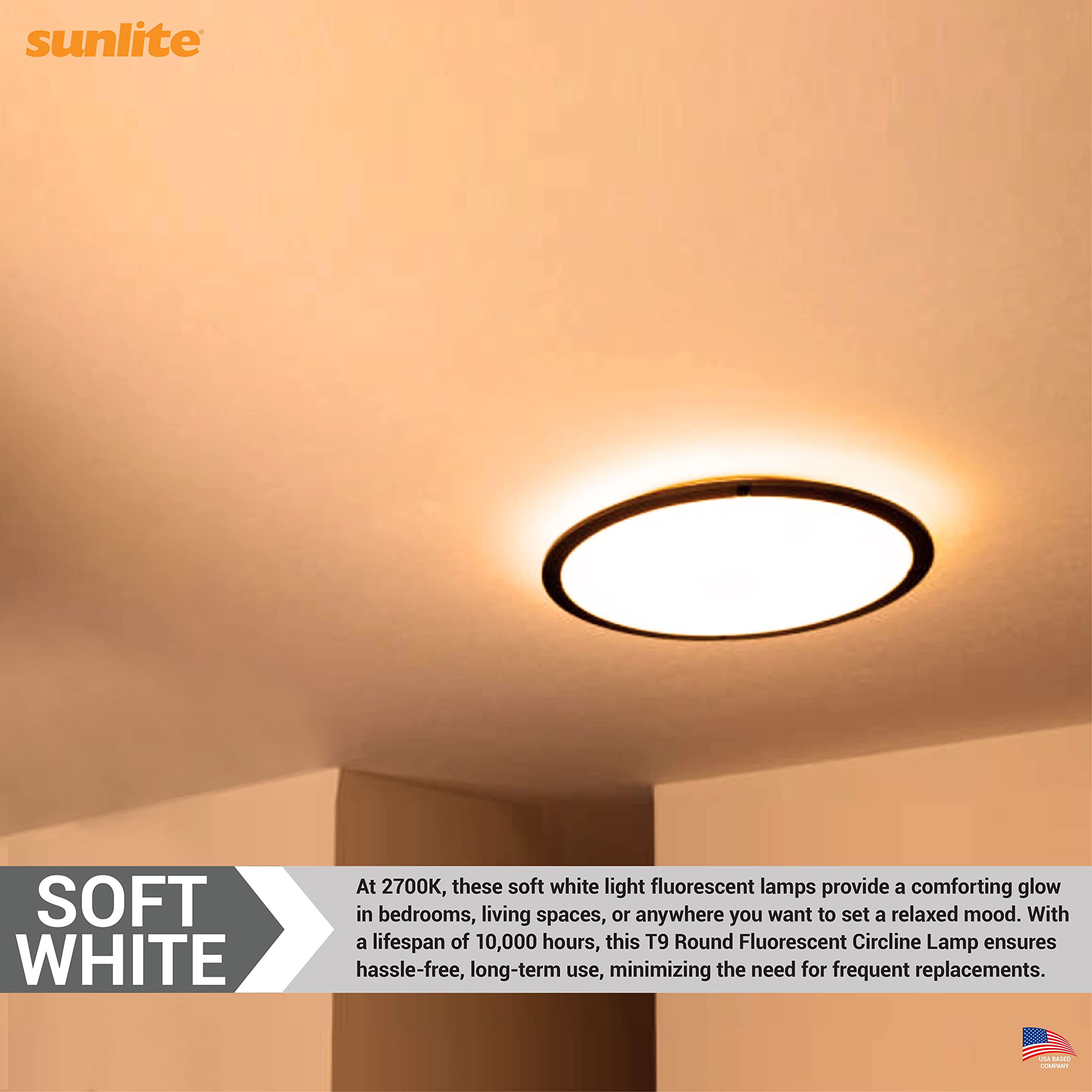 Sunlite T9 Round Fluorescent Lamp 40W 2600 Lumens 2700K Soft White G10Q 4-Pin Base 1 Pack