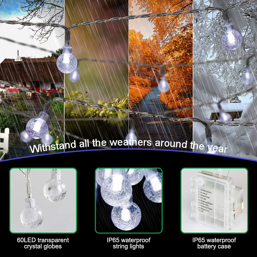 Metaku Outdoor String Lights, 50LED Fairy Lights, 16.4ft, Battery Operated, Waterproof, Cool White - Perfect for Patio, Garden, Balcony