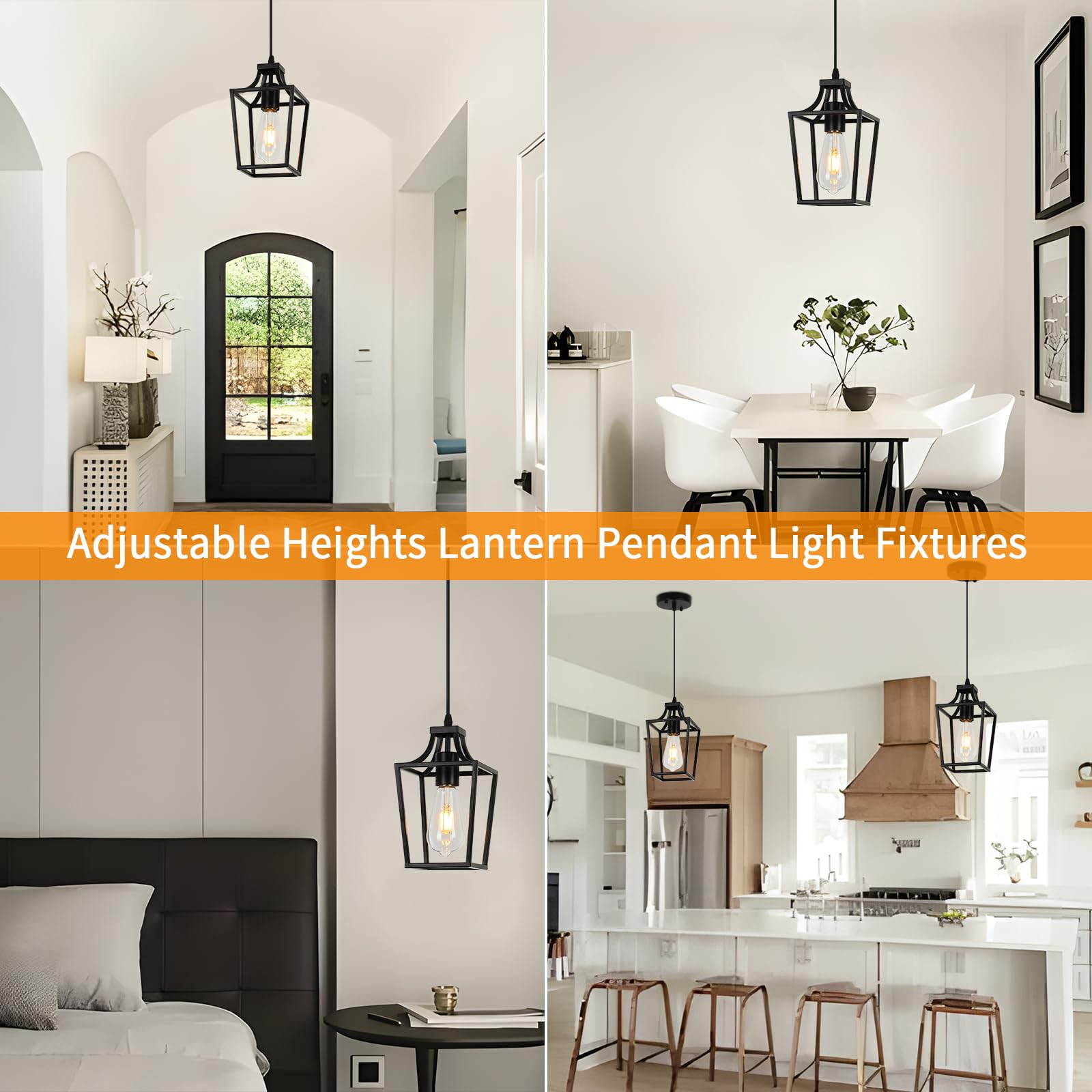 Foucasal Lantern Pendant Light Black Pendant Lights For Kitchen Island Mini Pendant Light Fixture, Adjustable Wire Farmhouse Pen