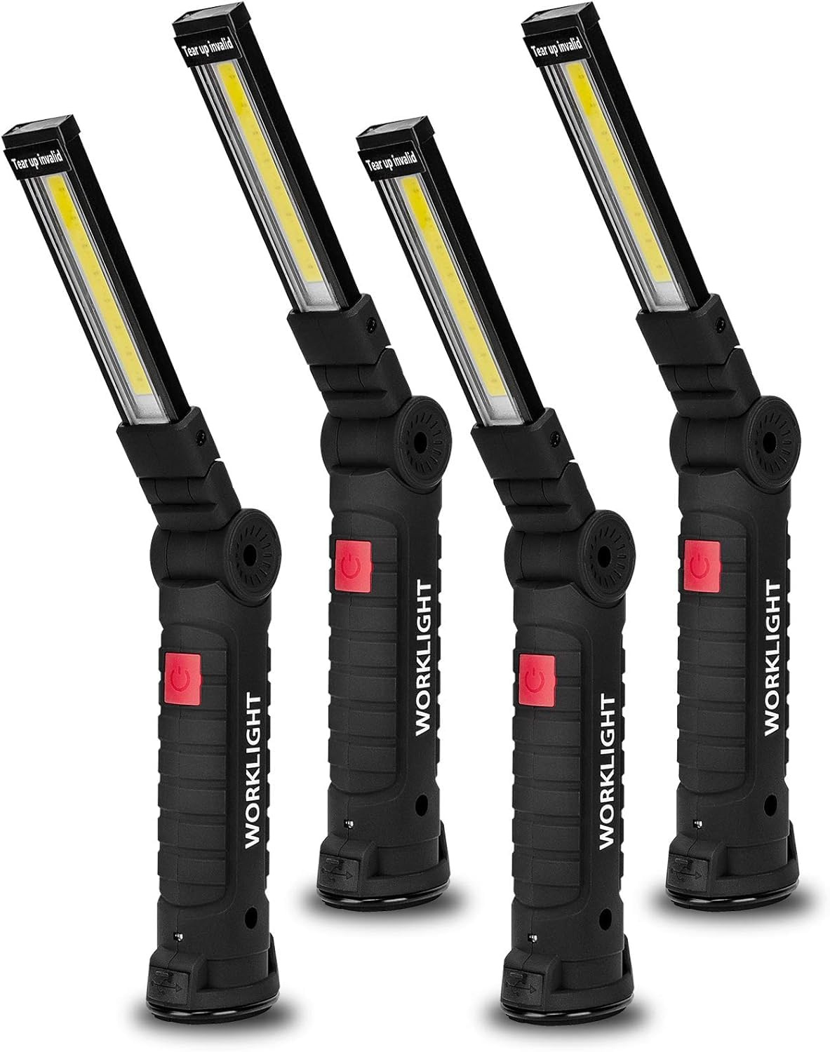 automotive rechargeable flashlight FIBRAVE LED Work Light Rechargeable Flashlight, 4 Pack, Black, Magnetic Base, 5 Modes, Model GZD-001, Ideal for Emergency & Inspection Use