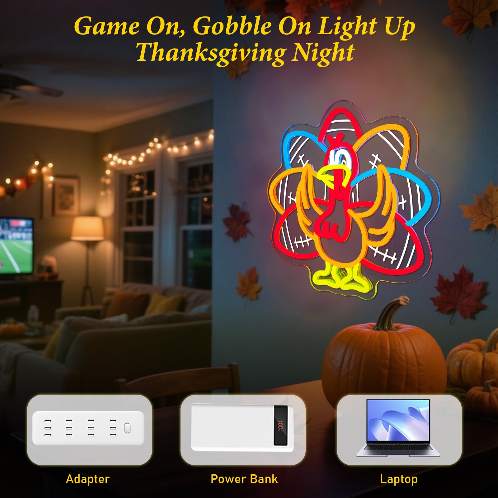 Innovtools Turkey Football Neon Sign  Thanksgiving Led Neon Lights With Usb Powered  Dimmable Light Up Sign For Give Thanks Fall Game Day Man Cave Window Wall Hanging Home Party Room Decor