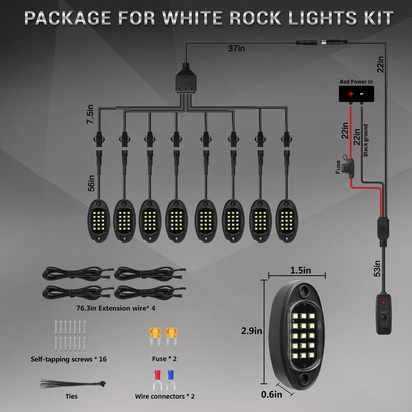 8 Pods White Led Rock Lights For With Switch Extension Harness  6000K 24 Leds Pure White Underglow Kit For Truck Trailer Offroad Suv Utv Rzr  Ip68 Waterproof Under Trail Rig Fender Lighting