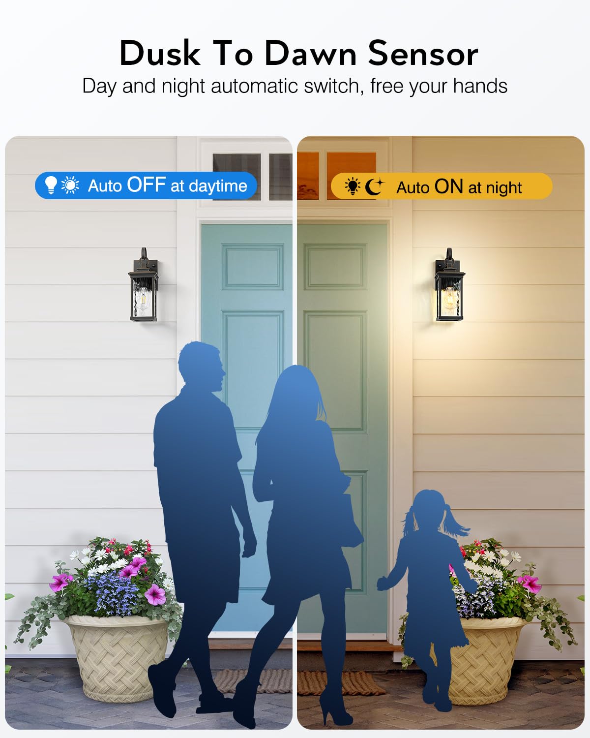 Vianis 2 Pack Dusk To Dawn Waterproof Outdoor Wall Lights, Black Lanterns For Porch And House