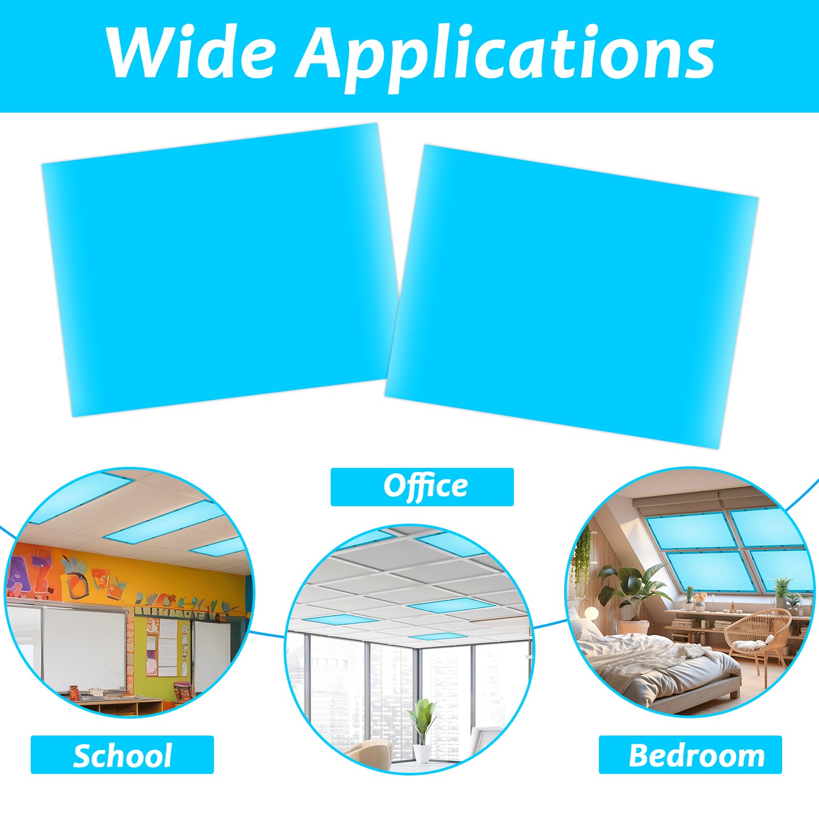 Wiooffen Fluorescent Light Covers, 6 Pcs with Magnets, Easy Install, 4x2 Feet, Blue, Polyester, Model YM0794