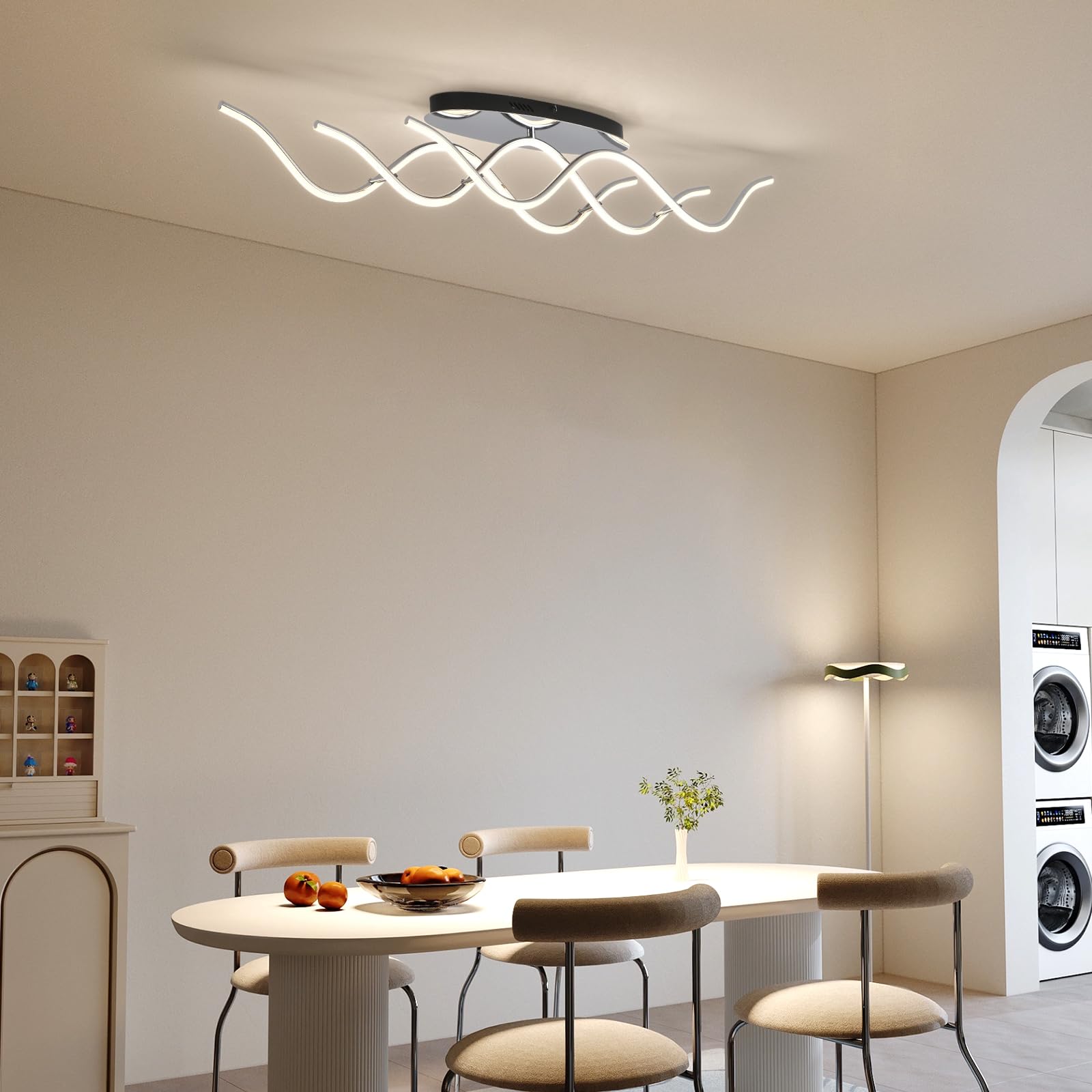 Qcyuui LED Ceiling Light Chandelier 40.55in Dimmable Chrome Aluminum Model QJD1007-C