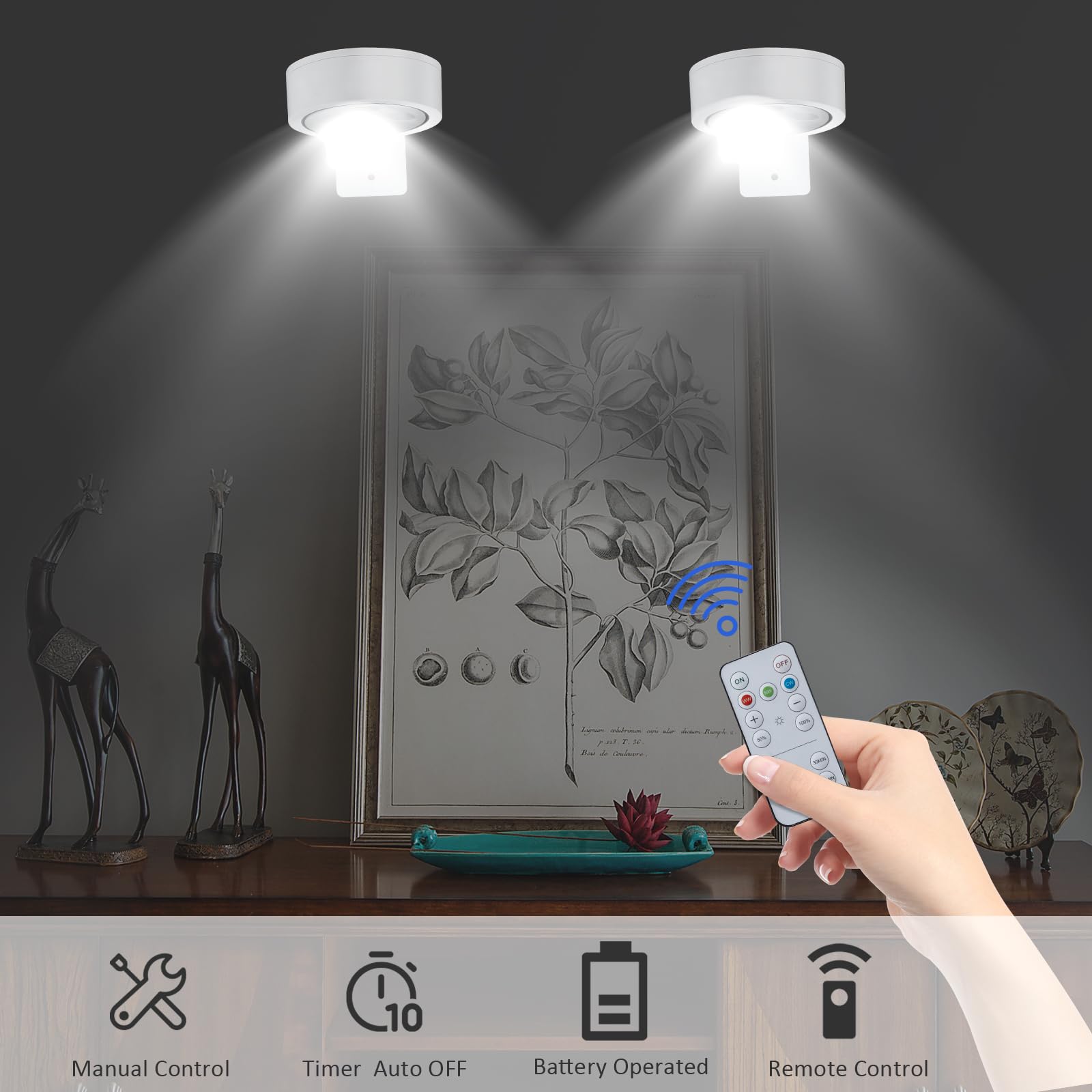 MIOBLUE Wireless Battery Operated Picture Light - Dimmable Remote Control Art Light, White, Model PCT-3Packs-W