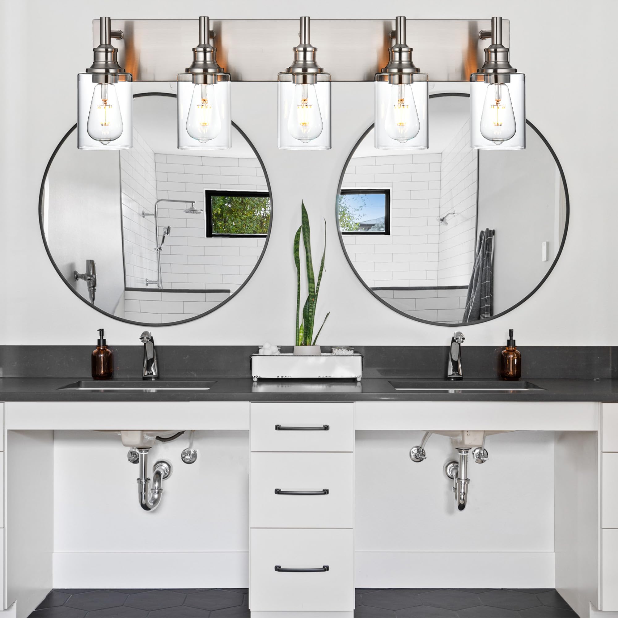 Wanluce 5 Light Bathroom Vanity Lighting Fixture, Brushed Nickel, Industrial Style, Model 16111-5W-SN