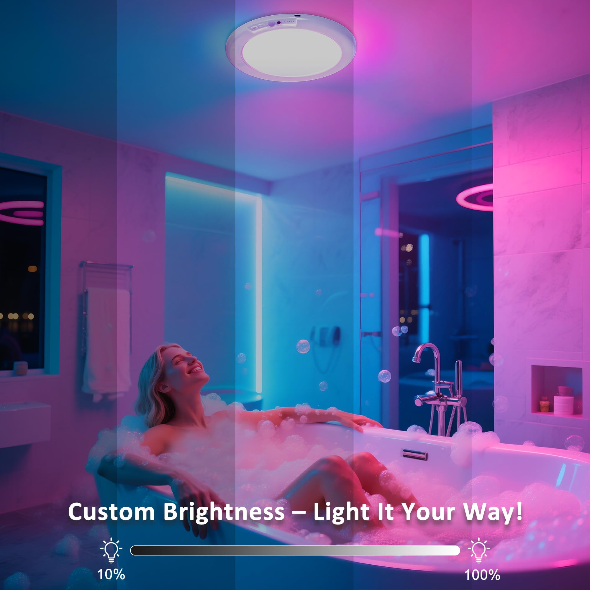 Maylit Shower Lights 4 Pack  Rgbw Rechargeable Ceiling Light  Waterproof Battery Operated Lamp  Wireless Stick On Inside Motion Sensor Mood Led Lighting For Bathroom No Wiring  Indoor