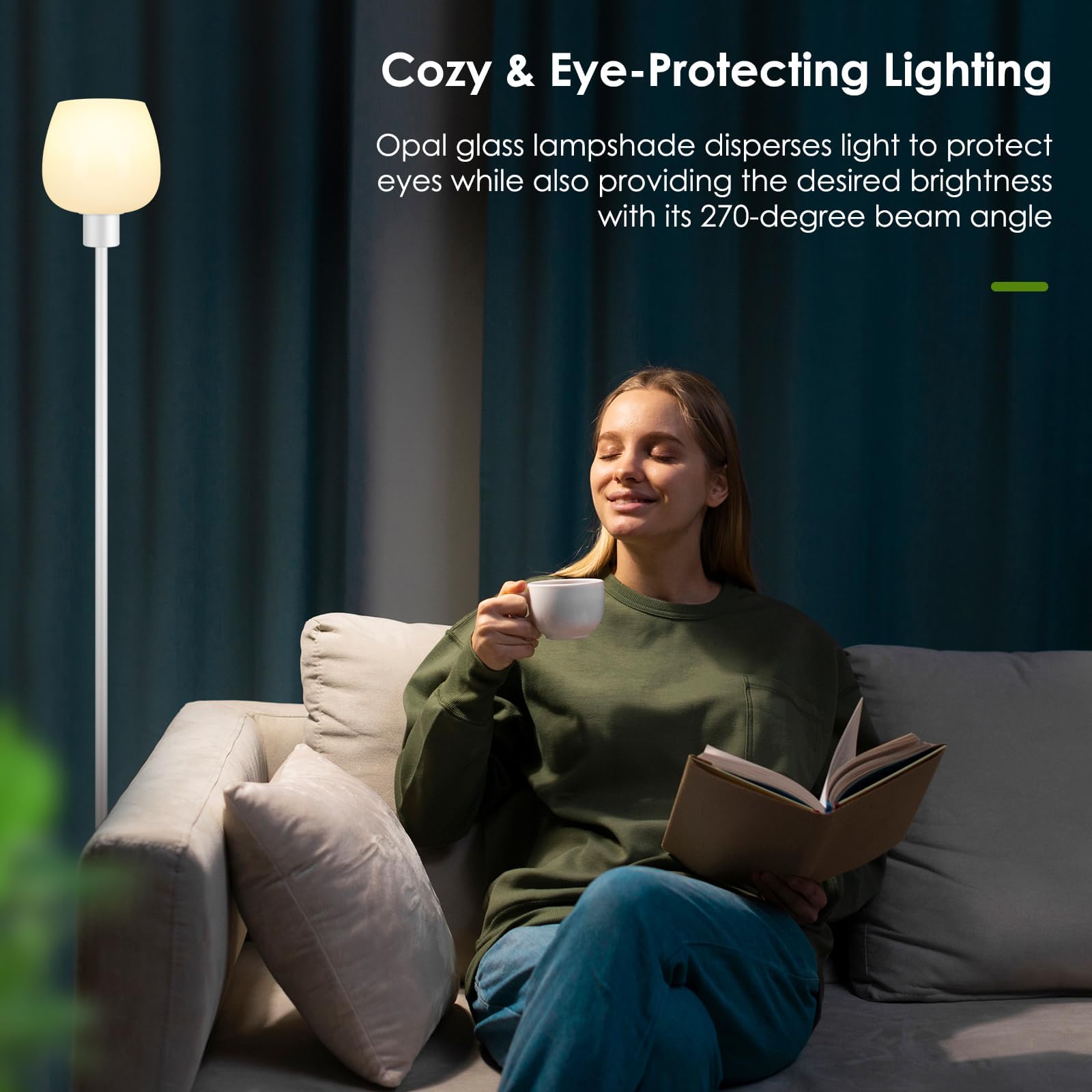 Floor Lamp For Living Room With 3 Color Temperatures, Standing Lamp With White Opal Glass Lampshade, Modern Tall Lamp With Foot Switch, Pole Lamp For Office Bedroom Dining Room, 9W Led Bulb Included