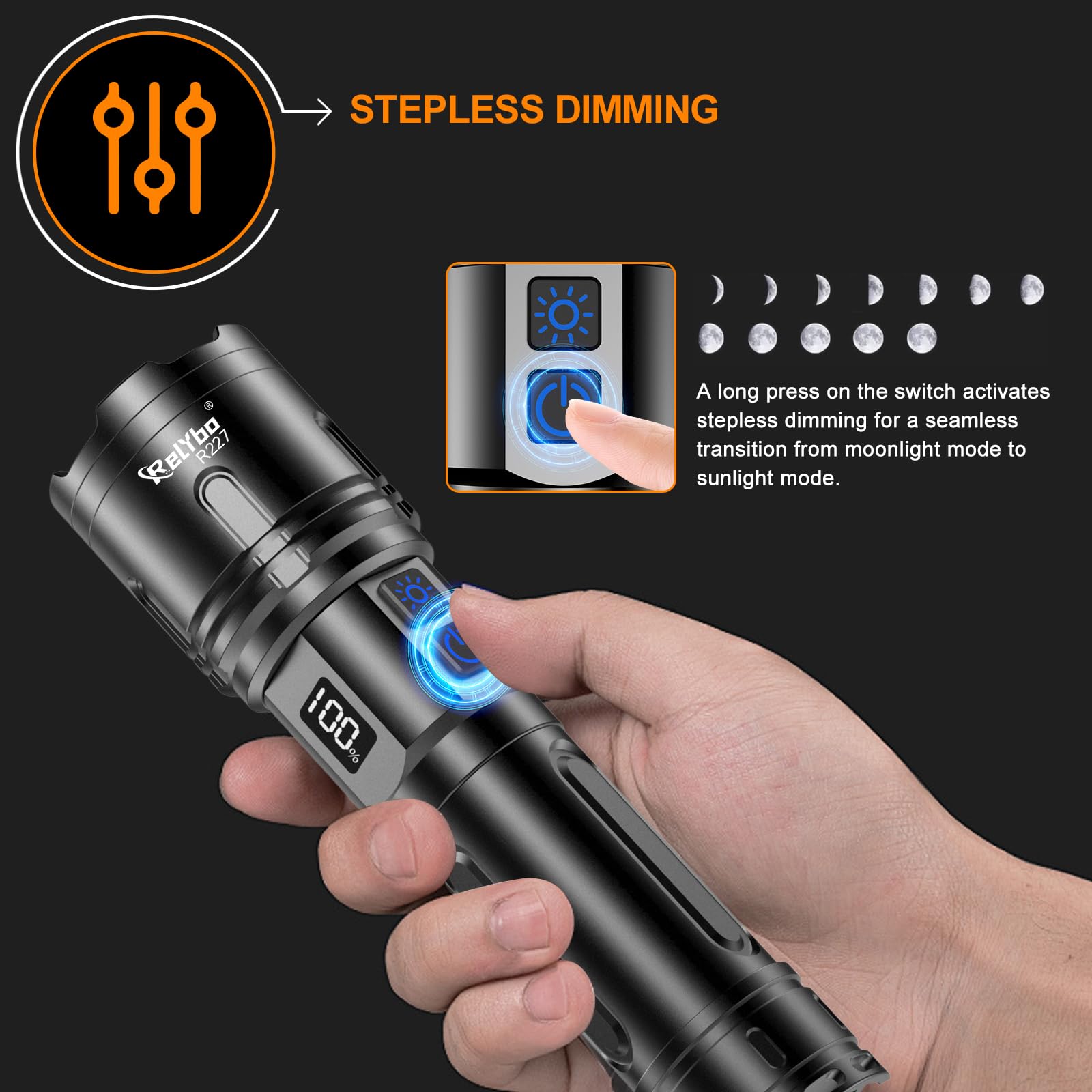 Relybo Rechargeable Flashlights High Lumens, Led Flashlight 2600 Lumens, Super Bright Flashlights Battery Powered, Long Rang 500