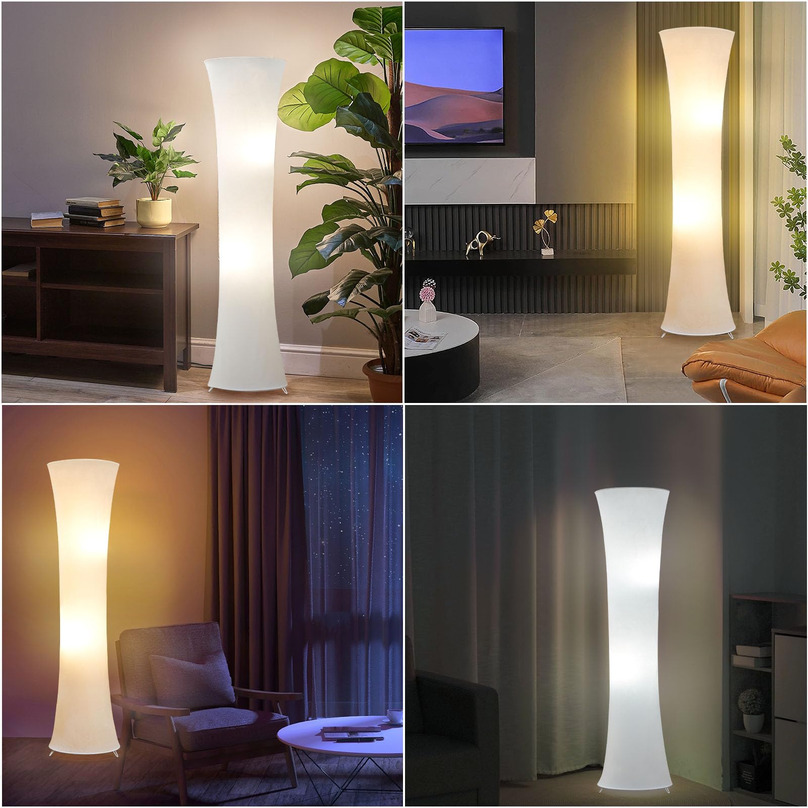 GyroVu 46" Floor Lamp - White Fabric, 3 Color Temperatures, Metal Column Design for Living Room, Bedroom, Office (Model G-1FL-1794)