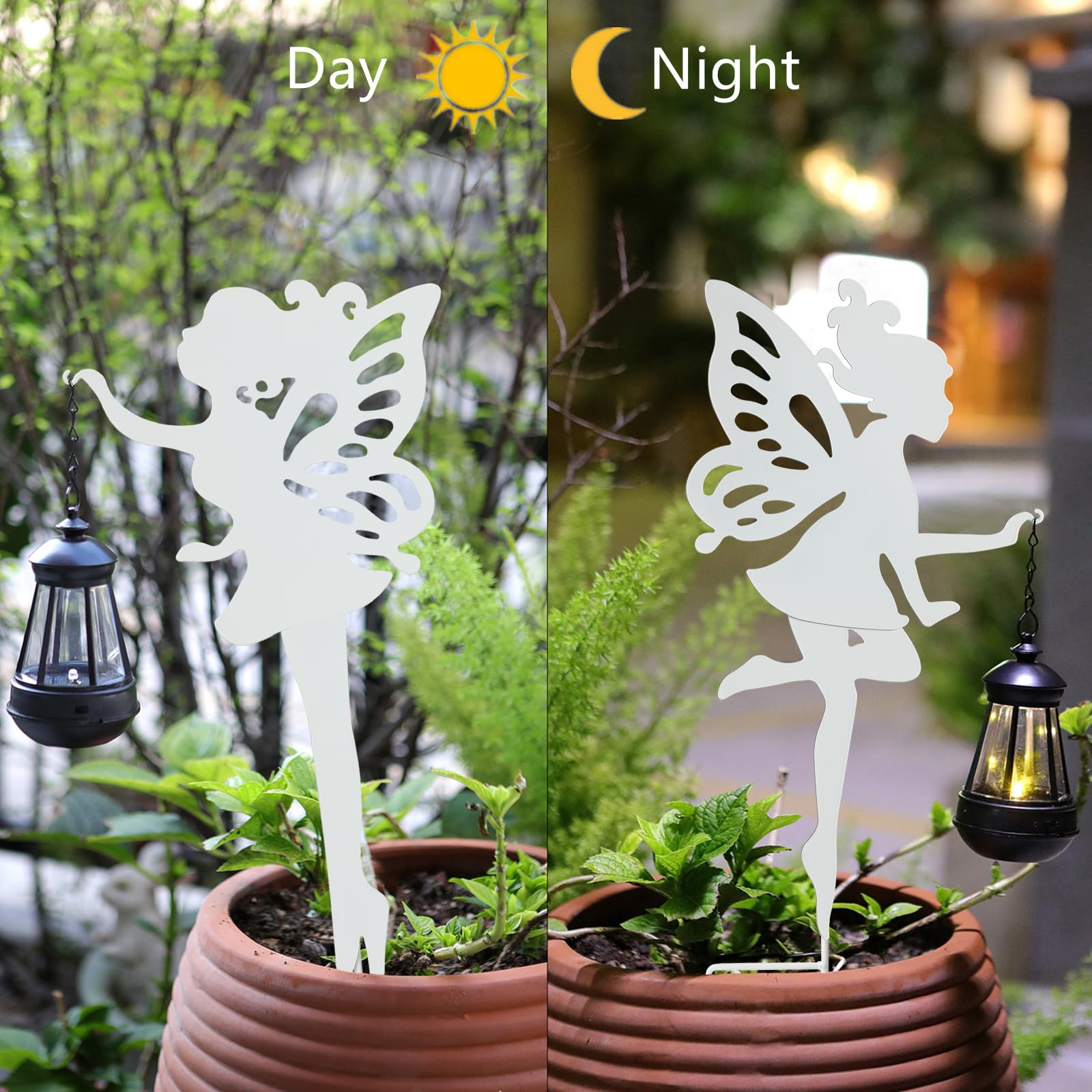 Yunjackeydz Solar-Garden-Lamp 2 Pack Metal Fairy Hanging Lanterns, Solar Outdoor Decorative Stake Ornaments For Lawn, Patio Or C