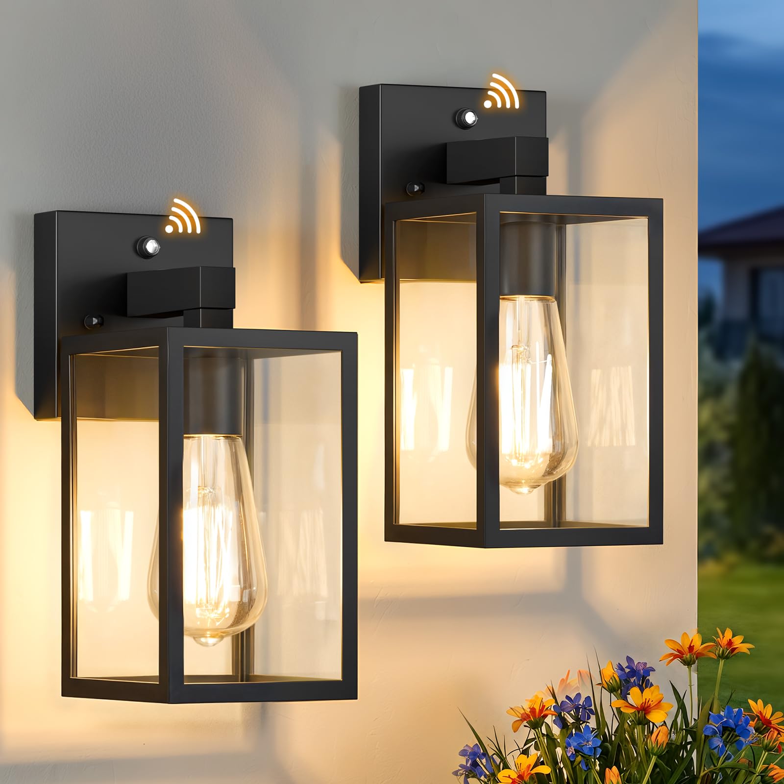 FOLKSMATE 2 Pack Dusk to Dawn Outdoor Wall Light Fixtures, Exterior Porch Light, Waterproof Wall Sconces Lanterns, Sensor Lighti