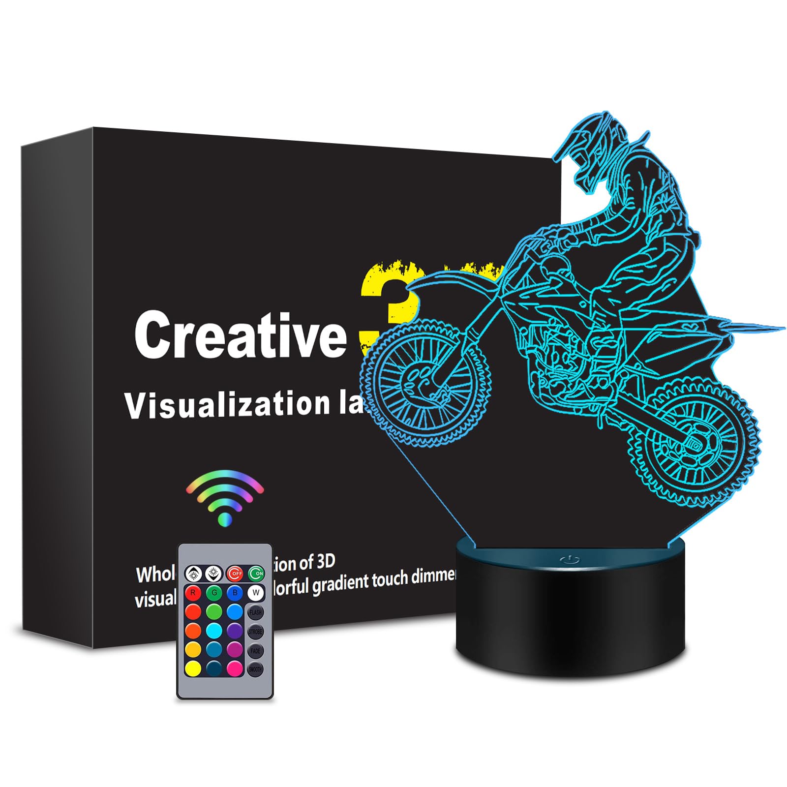 Menomino Dirt Bike Gift 3D Night Light, 16 Colors Changes Remote Control Motocross Lamp, Led Motorcycle Room Decor, Dirt Bike Toys, Birthday Xmas Christmas Gifts For Boys Girls Kids