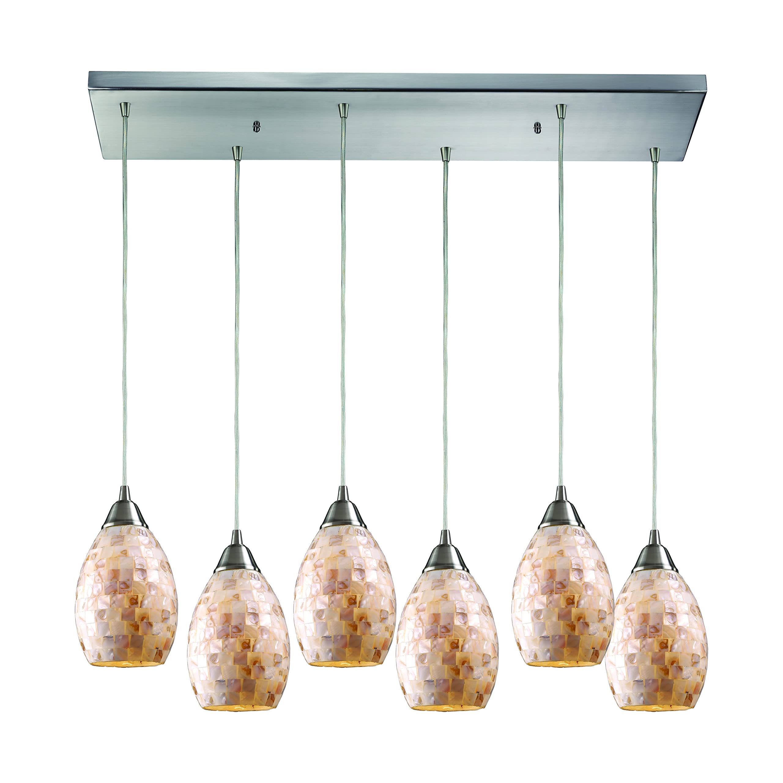 Elk Home Capri Pendant Light, Satin Nickel, 6 Glass Shades, 30&quot; X 9&quot;, Modern Lighting