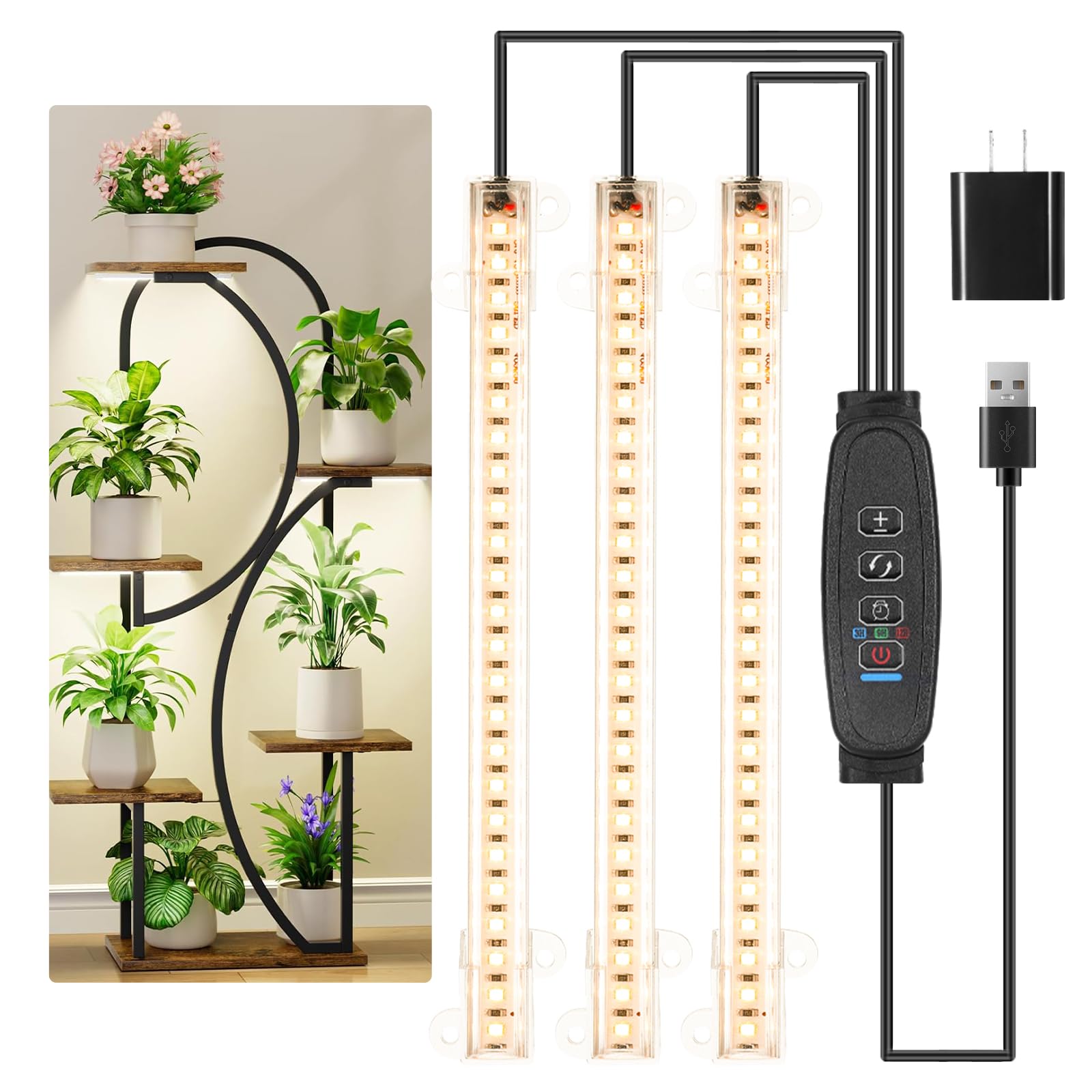 Hywyimlait LED Grow Light Bands  Grow Lamps for Indoor Plants Full Spectrum 3000K  72 LEDs Plant Light with 3/9/12H Timer  10 Dimmable Levels for Seedling Succulent  3 Head 7.8 Inches