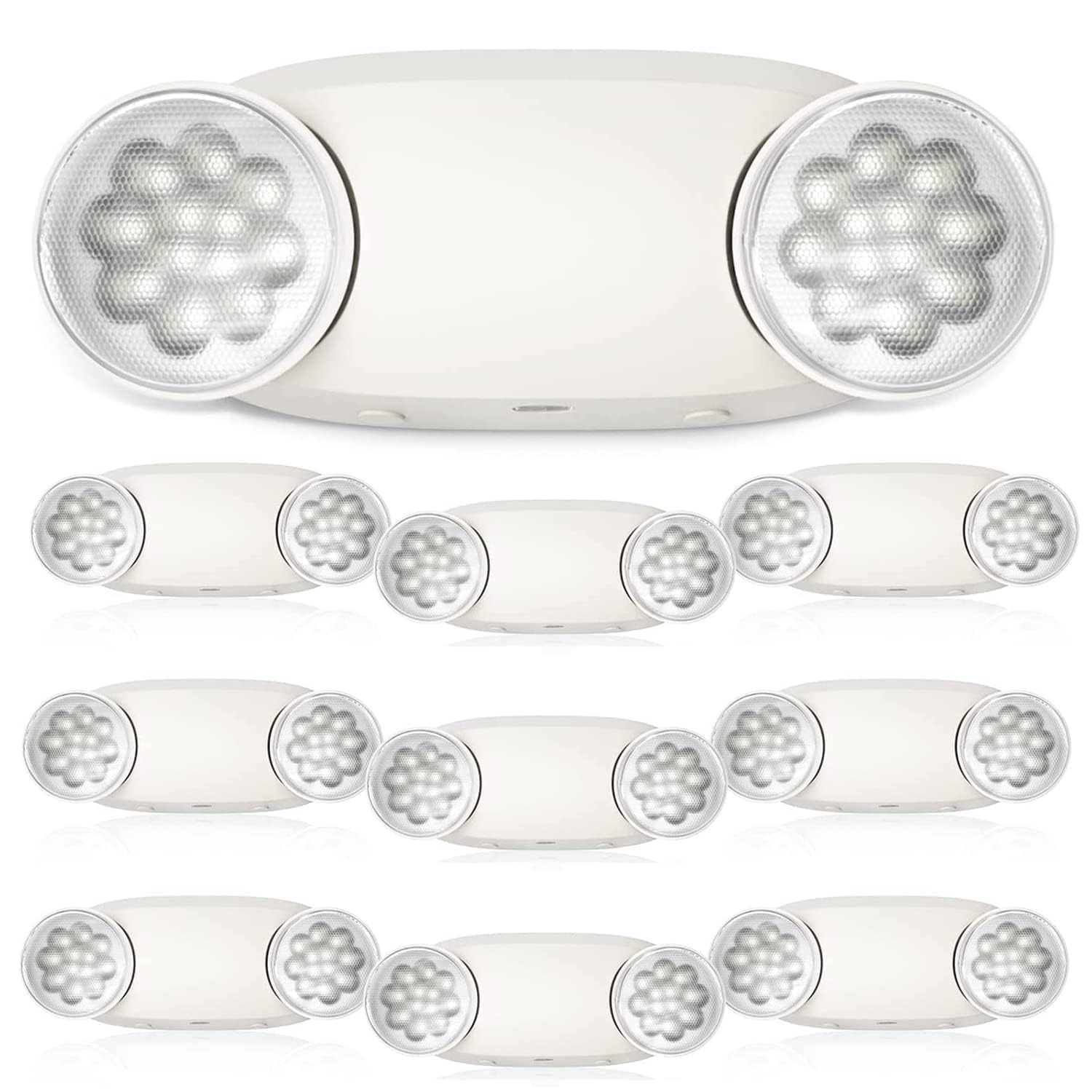 FREELICHT 10 Pack Emergency Lights for Business, Hard Wired, LED Emergency Lights with Battery Backup, 2 Heads Adjustable Commer