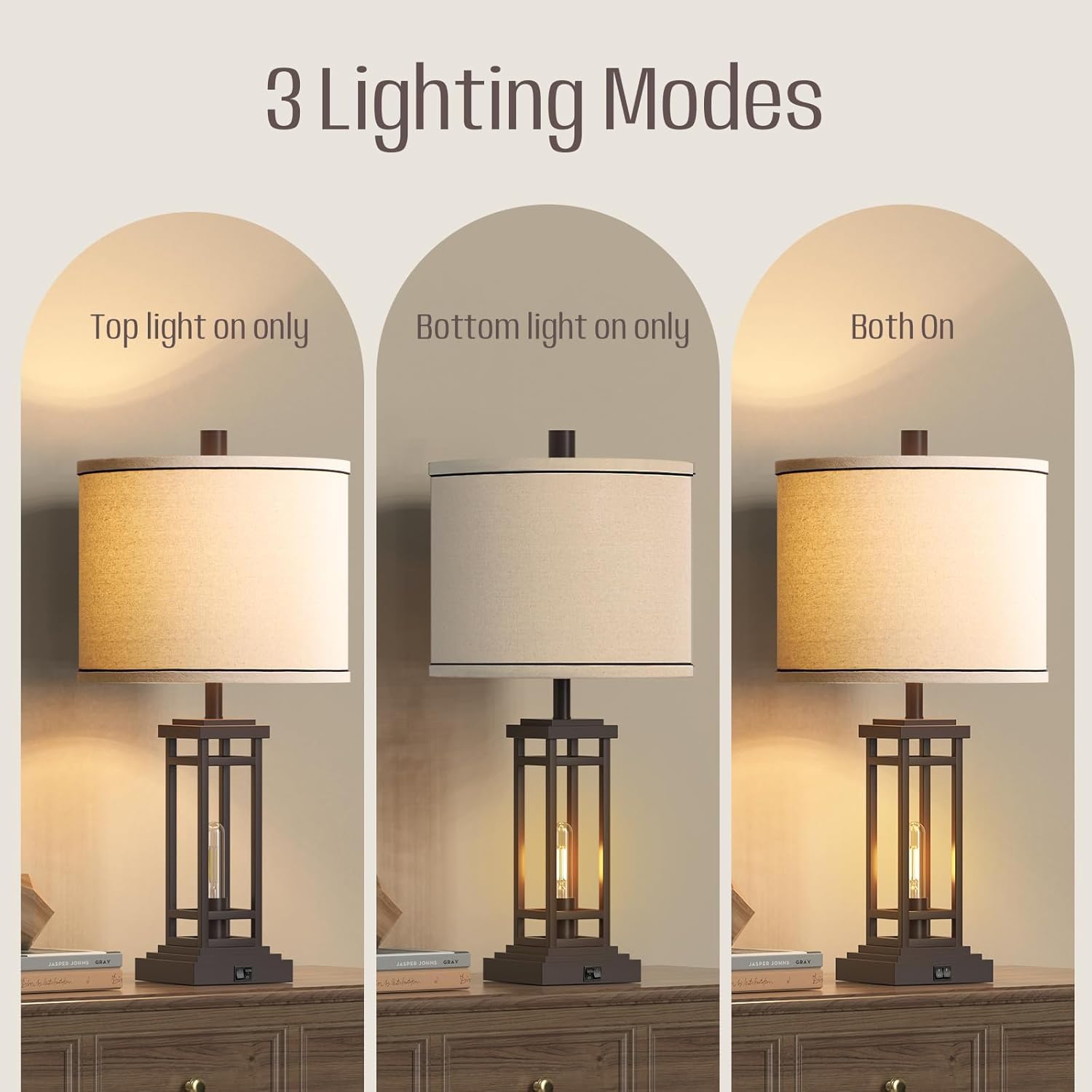 ROTTOGOON 27.5" Tall Farmhouse Table Lamp, Oil-Rubbed Bronze, USB C & A Ports, Rustic Metal Design for Living Room & Nightstand, Model ROLP