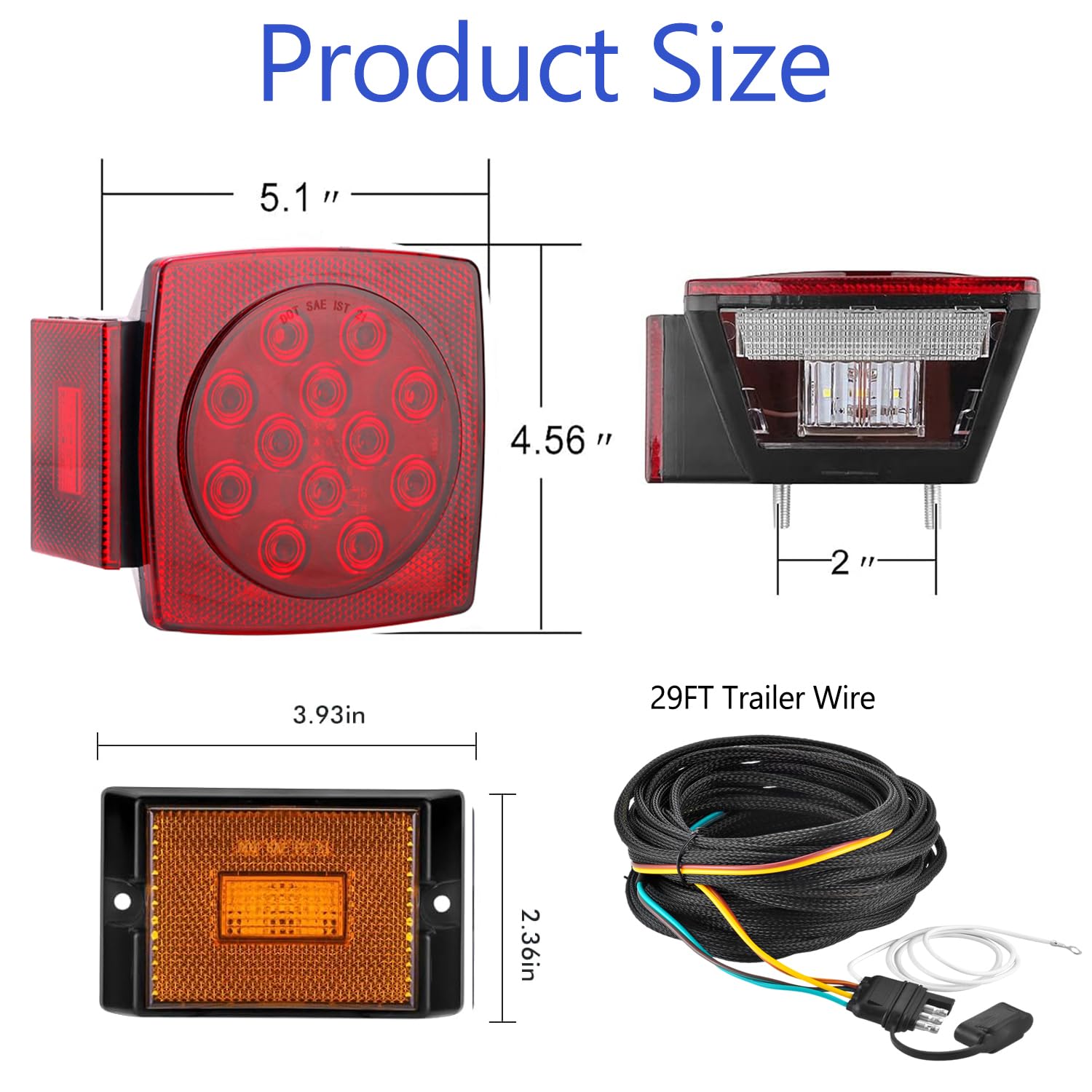 Limicar Led Trailer Light Kit, Stop Turn Tail Side Marker With 25Ft Protective Wire Harness, 12V Utility Trailer Lights For Boat
