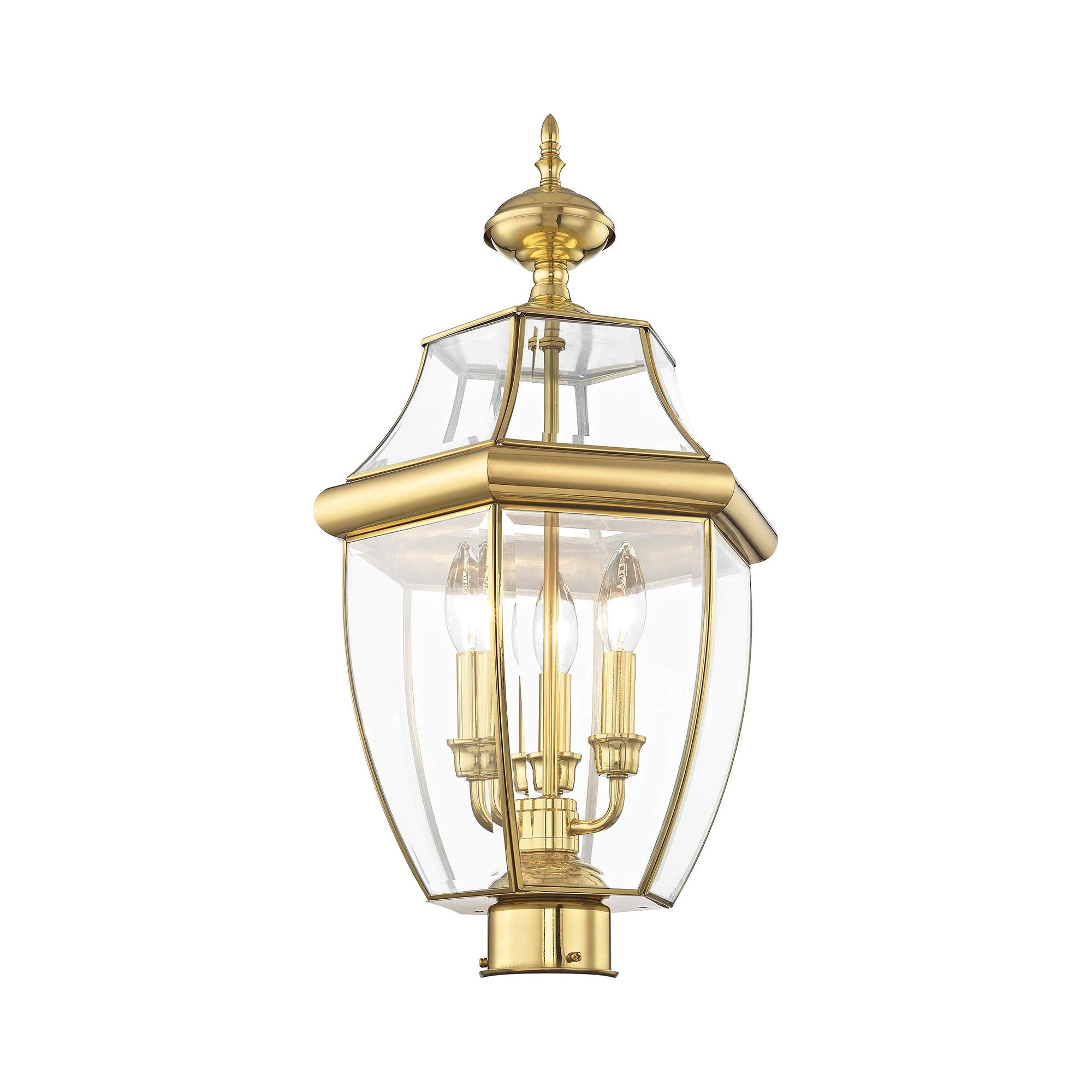 Livex Lighting Monterey 3 Light Outdoor Post Head, Polished Brass Finish, 17in x 9in x 11in, Model 2354-02, Clear Beveled Glass