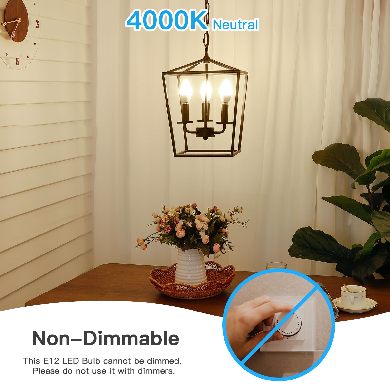 Maxvolador E12 Led Candelabra Light Bulbs 60W Equivalent, 4000K Neutral White 600 Lumens Chandelier Bulb, 6W B11 Candle Base, Non-Dimmable, Pack Of 6