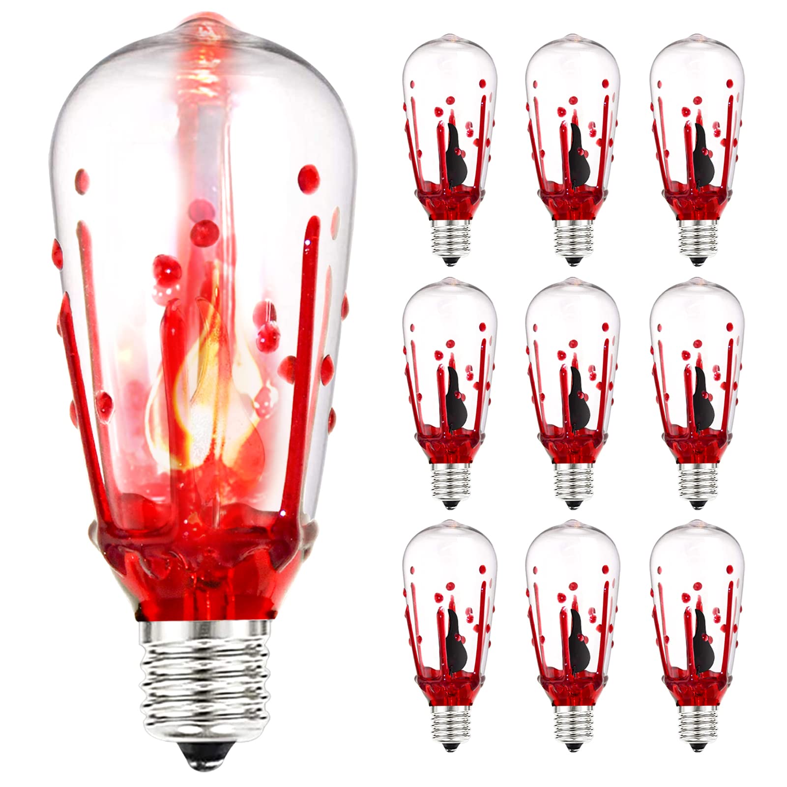Pallerina Halloween Replacement Light Bulbs, Halloween Flicker Flame Light Bulbs, ST40 Blood Drop Light Bulbs with a Flickering 