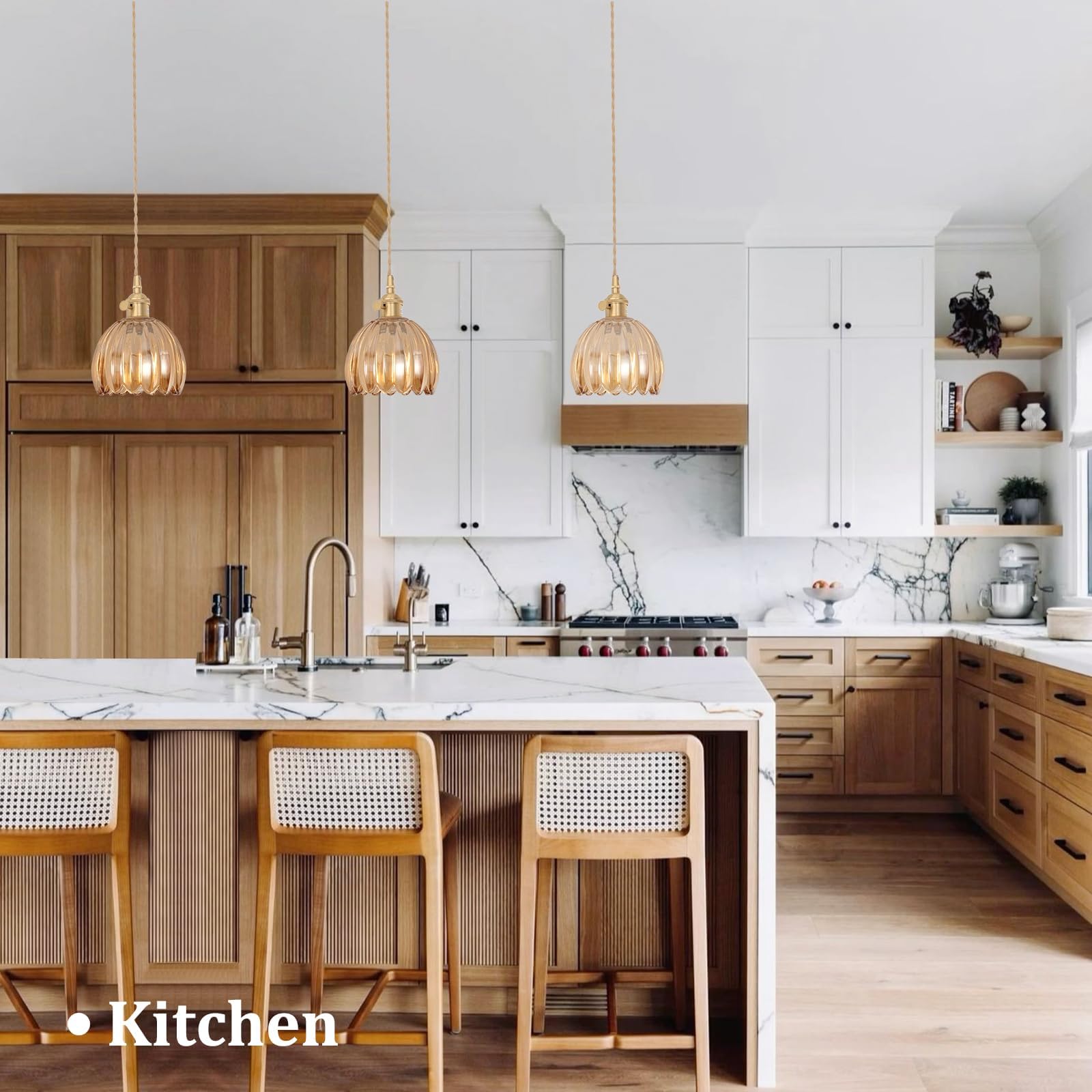 Shenmoyl Mini Pendant Light 2 Pack With Amber Tulip Glass Lmapshade, Brass Vintage Pendant Light Adjustable Hanging Light For Ki