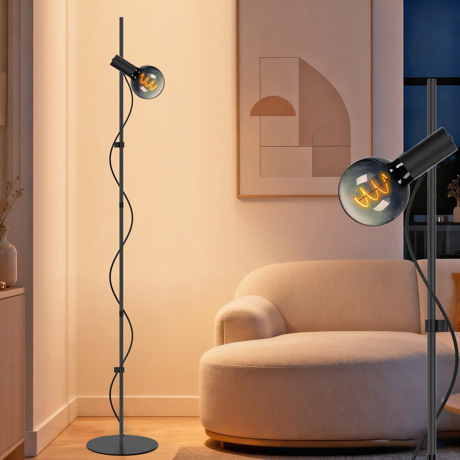 MOSLIAN Floor Lamp for Living Room,Adjustable Height&Dimmable&Rotatable lamp head Standing Floor Lamp,2200K Warm Ambiant Lightin