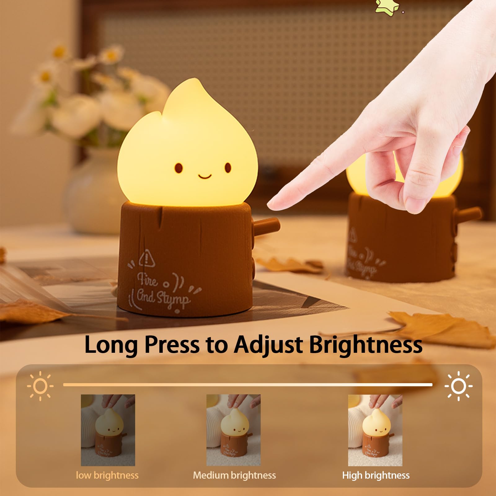 Deogos Ghost Campfire Night Light, Rechargeable & Dimmable, 2.8x3x4 inches, Tree-Candle, Model TreeGhost, Cute Kawaii Design
