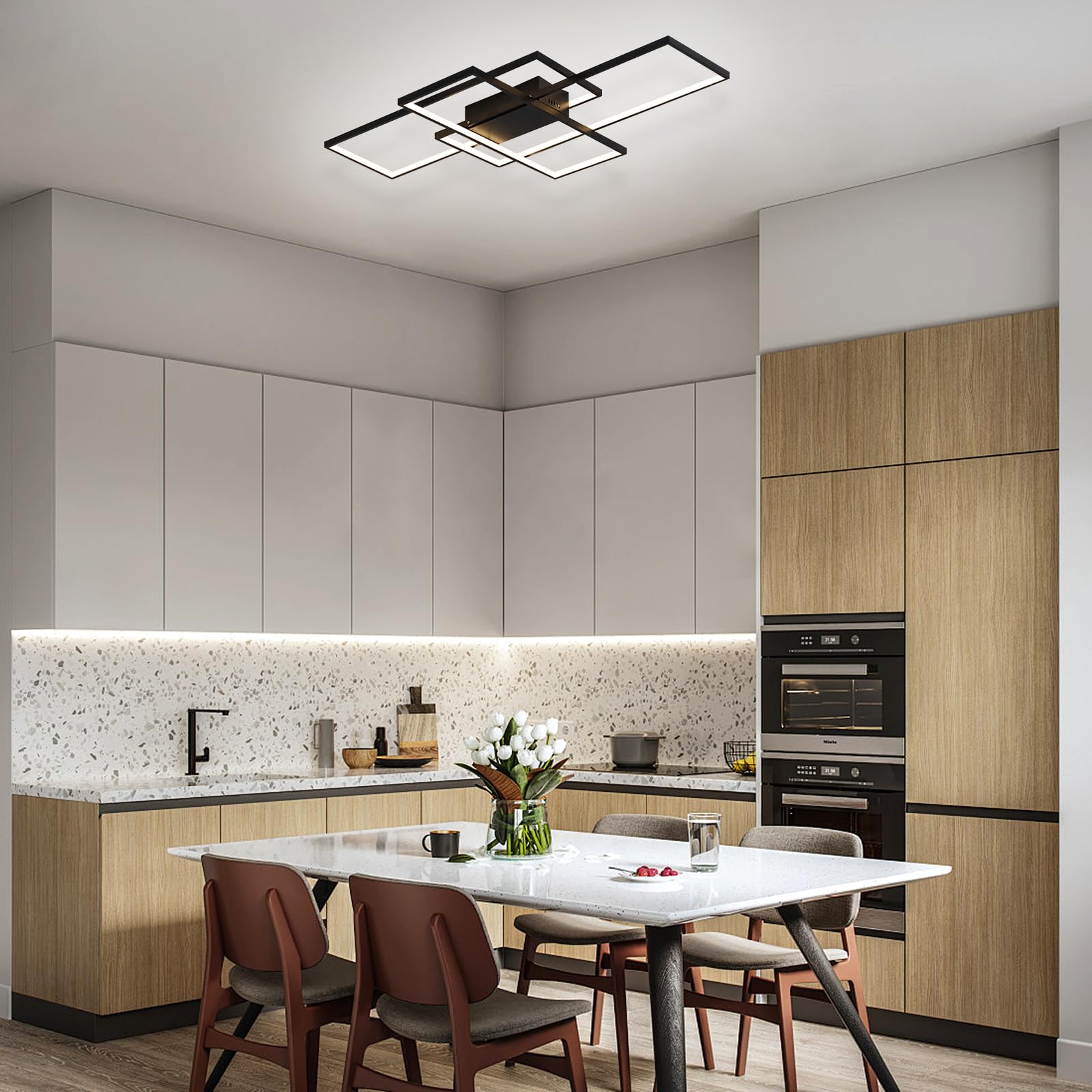 Jaycomey Modern Led Ceiling Light, 35.4In Led Black Flush Mount Ceiling Lights Fixture 75W Living Room Lighting Fixtures Chandel