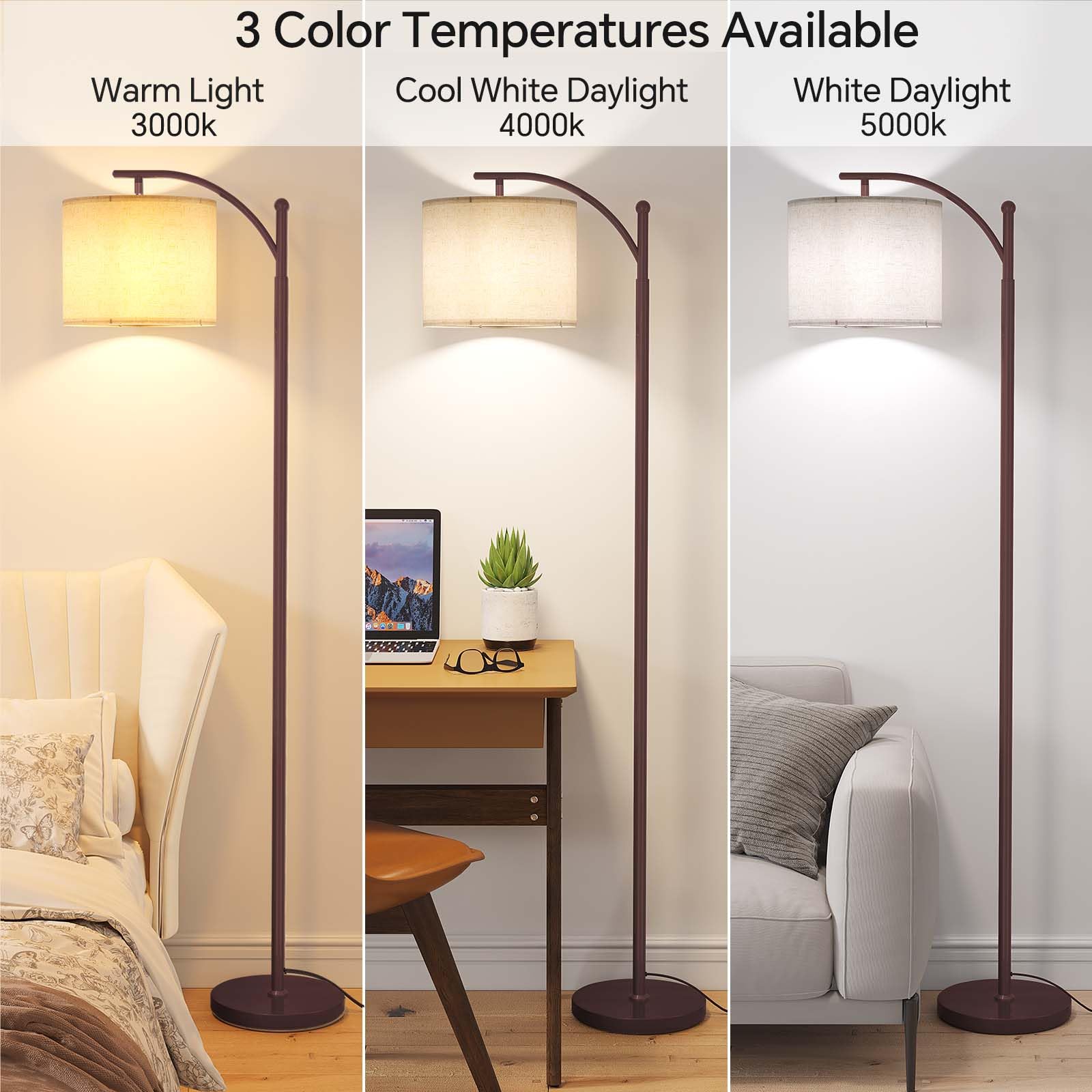 Sunmory Floor Lamps For Living Room, Modern Floor Lamp With 9W 3 Color Temperatures Bulb, Metal Standing Lamps With Adjustable L