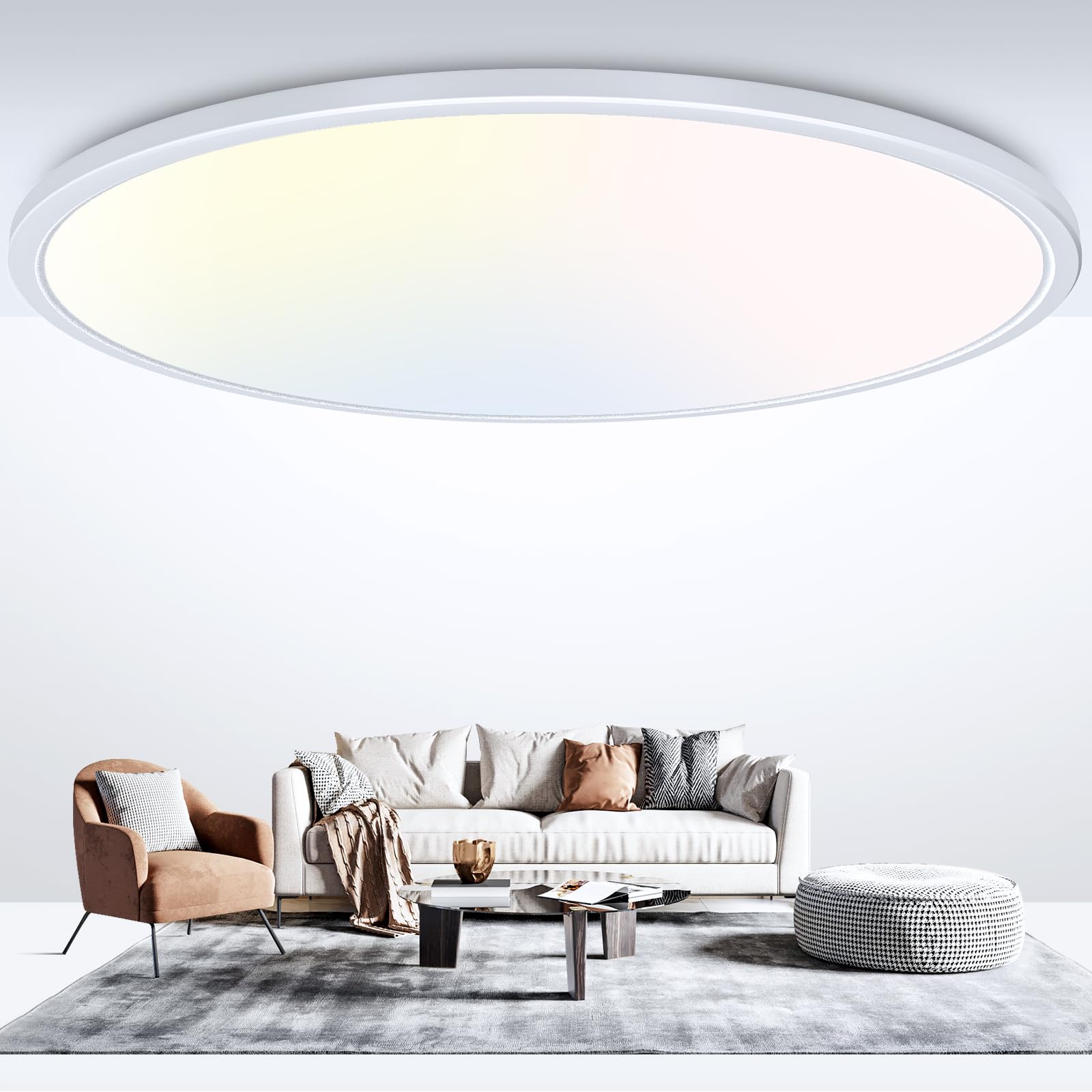 libtit LED Ceiling Light, 20 Inch, 4200LM, 35W, White, Model LBT-CL42A-1-WT, Flush Mount for Bedroom Kitchen Living Room Office