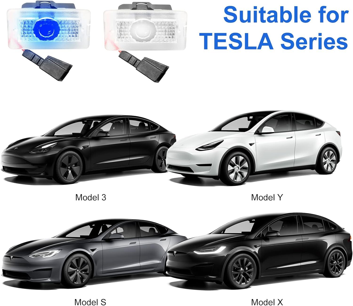 RCBDCYGJ 4pcs Car Puddle Lights for Tesla Model 3/Y/S/X, Ultra-Bright Blue Ghost Shadow Lights, ABS Plastic Replacement Lamps
