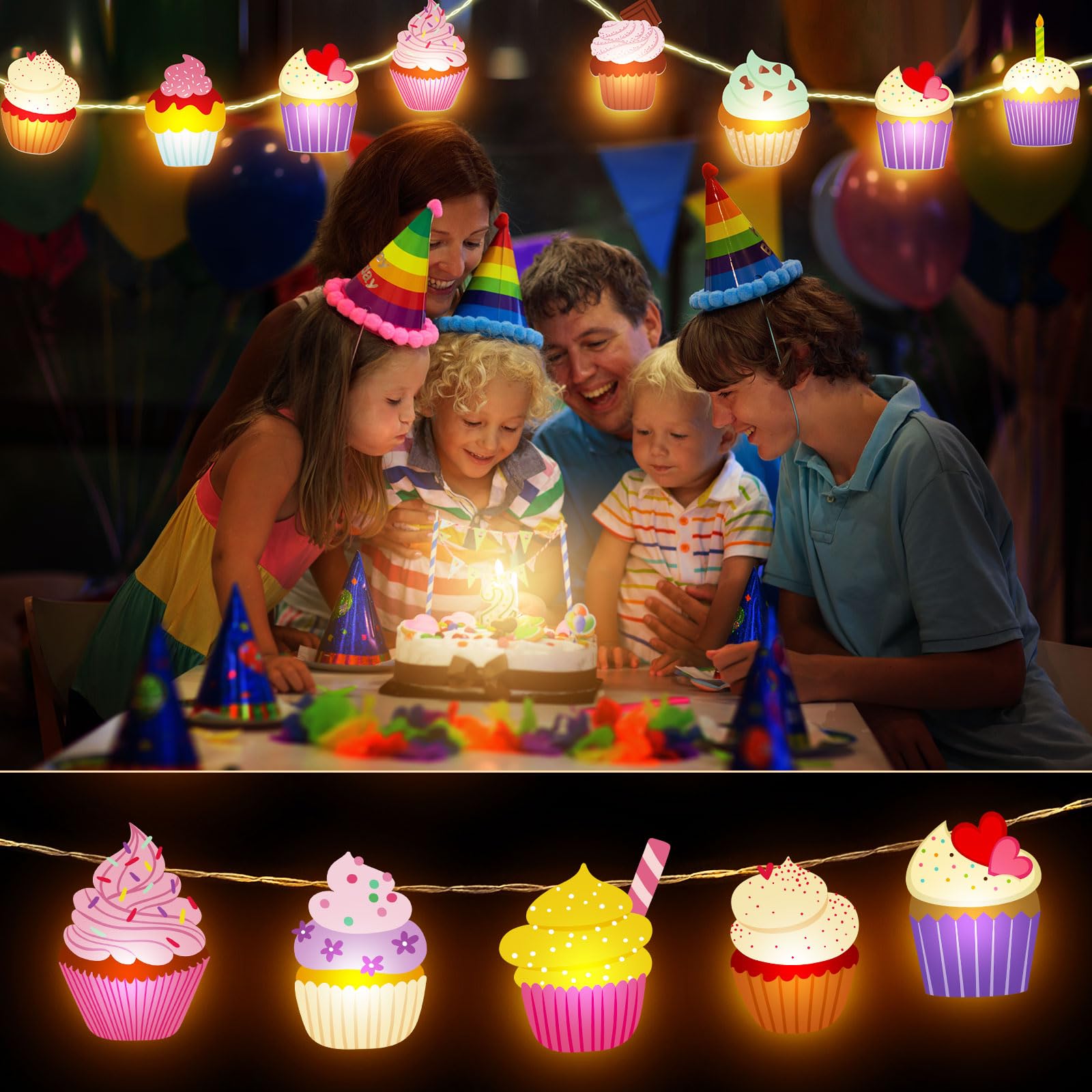 VIHOSE Cupcake String Lights - 20 LED Fairy Lights, Battery Operated, 10 ft for Wedding & Party Decor, Iron Material