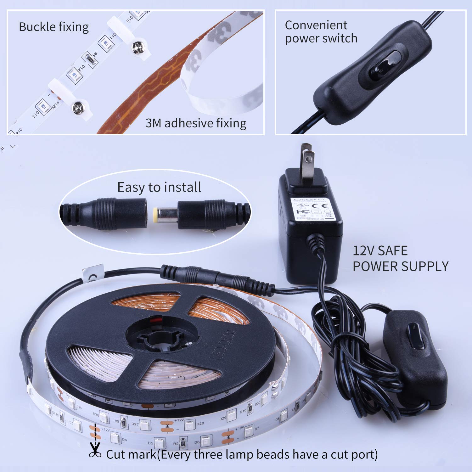 YAYIT 20ft LED Black Light Strip Kit, 12V Flexible Plastic Fixtures for Indoor Home Decoration, Non-Waterproof