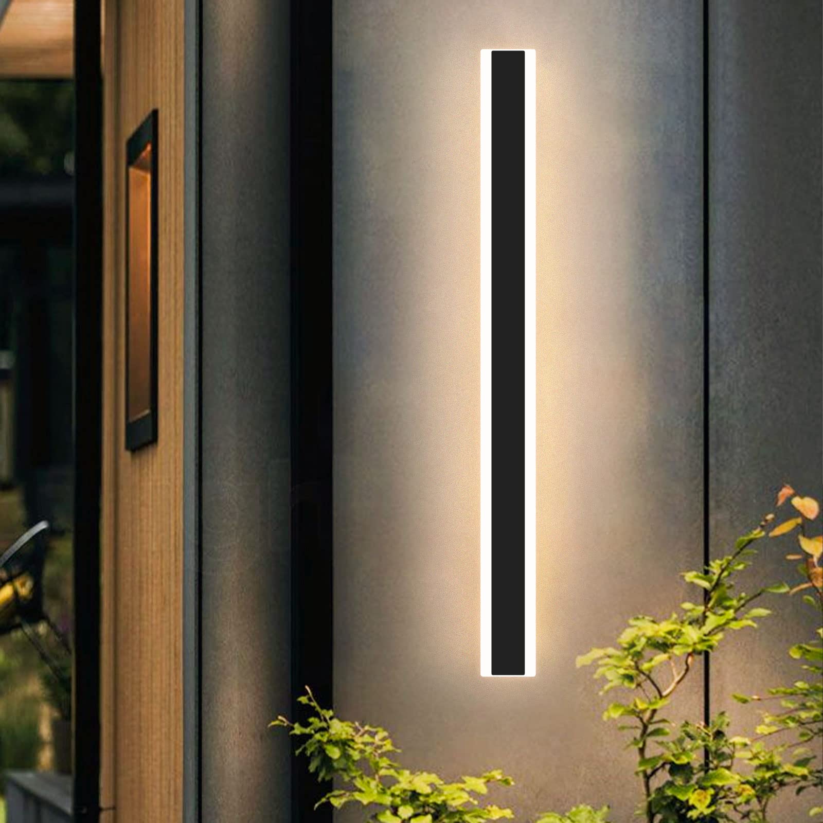Modern 47Inch Outdoor Wall Light, 3000K Black Acrylic Exterior Lighting Fixtures Wall Mount, Ip65 Waterproof Modern Porch Lights Outdoor Wall Sconce, Led Long Outdoor Lights For House Hard-Wired