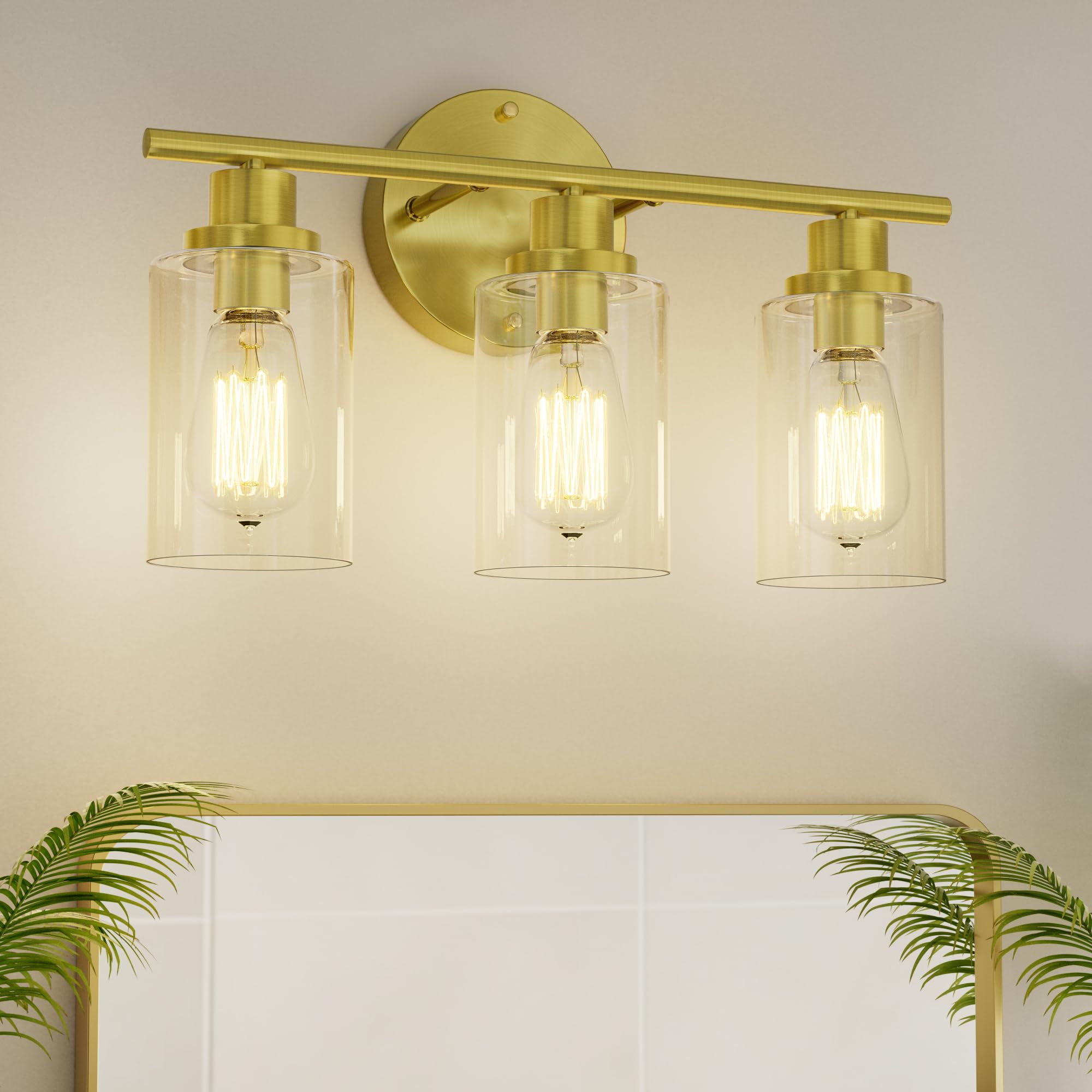 GORDNWE 3-Light Vanity Light Fixtures, Brushed Gold, E26 Bulb Base, Metal, Farmhouse Style, Model J0020
