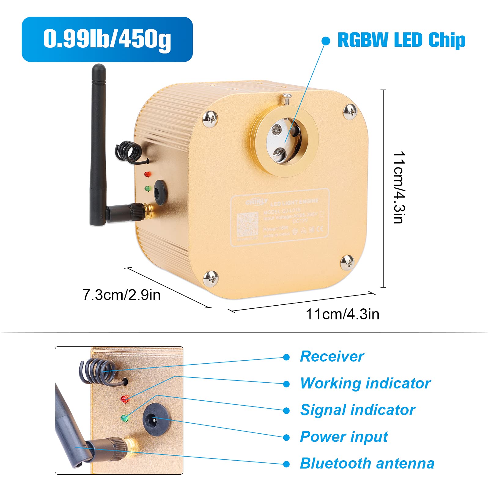 CHINLY Starlight Headliner Kit, 450pcs Fiber Optic Star Lights, RGBW, 13.1ft, PMMA Plastic, Multi-Colour, Model CY-10w