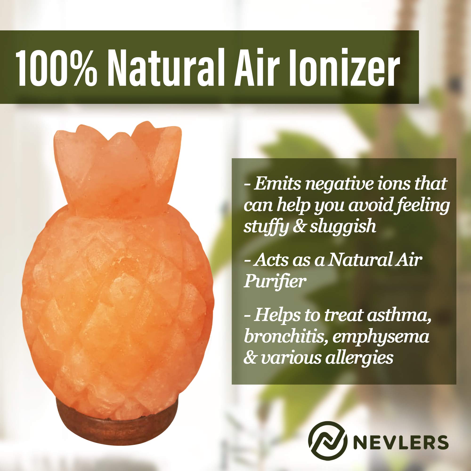 Nevlers Himalayan Pink Salt Lamp - Pineapple Shape, 7-8 lbs, 7"-8" Tall, Dimmer Cord & Light Bulb, Ambient Home Decor, Pink