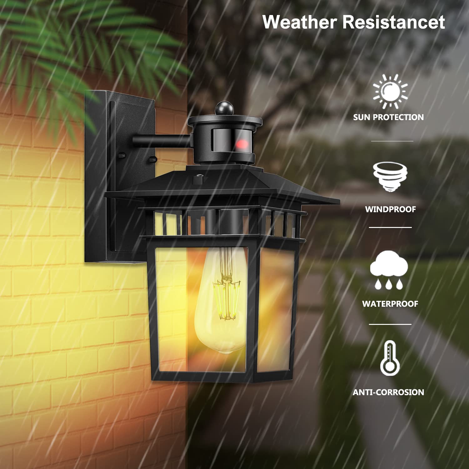 Hifeelen Motion Sensor Outdoor Wall Light, Dusk To Dawn, Waterproof Aluminum, Black Gold