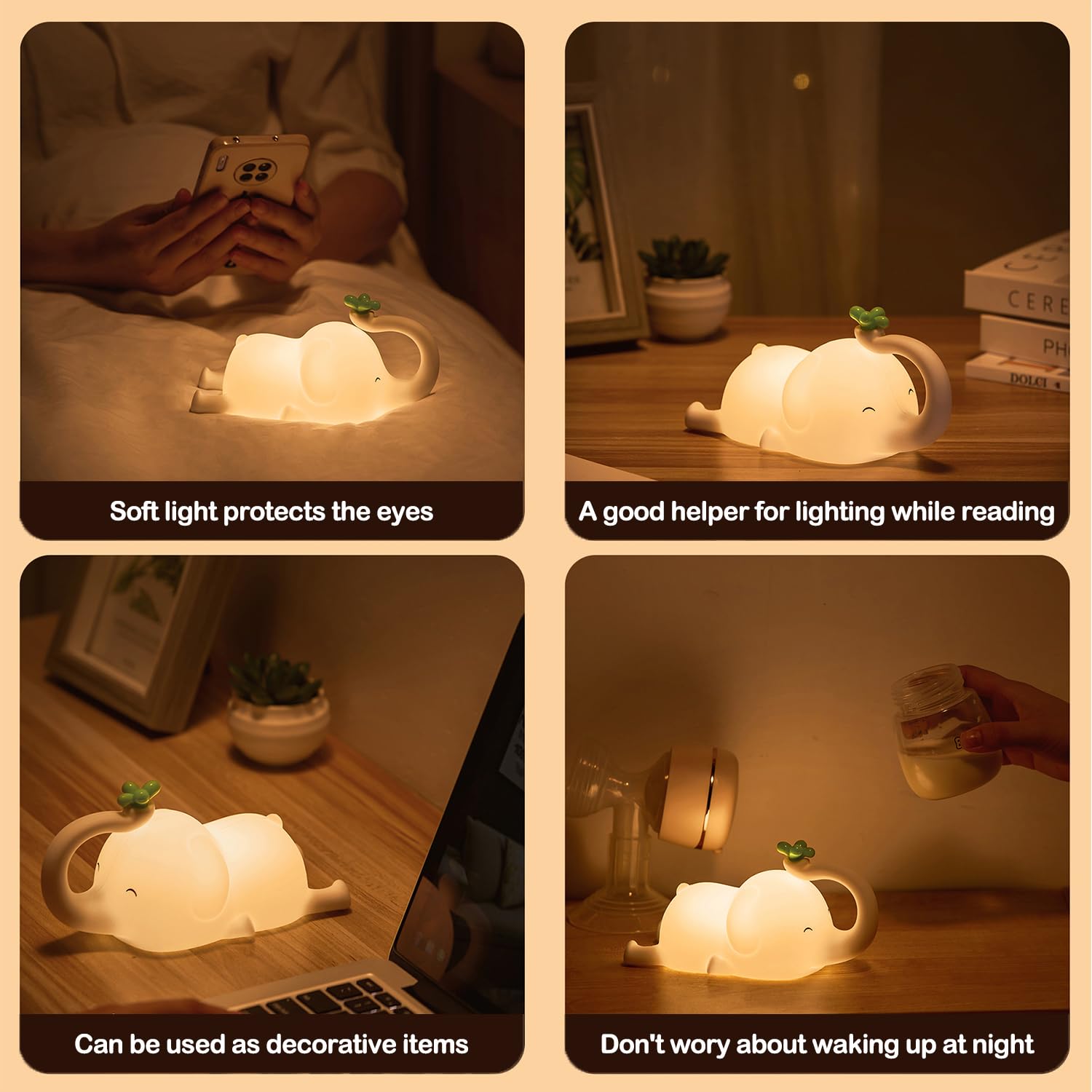 S Nmt Cute Elephant Silicone Night Light Led Novelty Lamp 3 Level Dimmable Nursery Nightlight Usb Rechargeable Timing Sleeping L