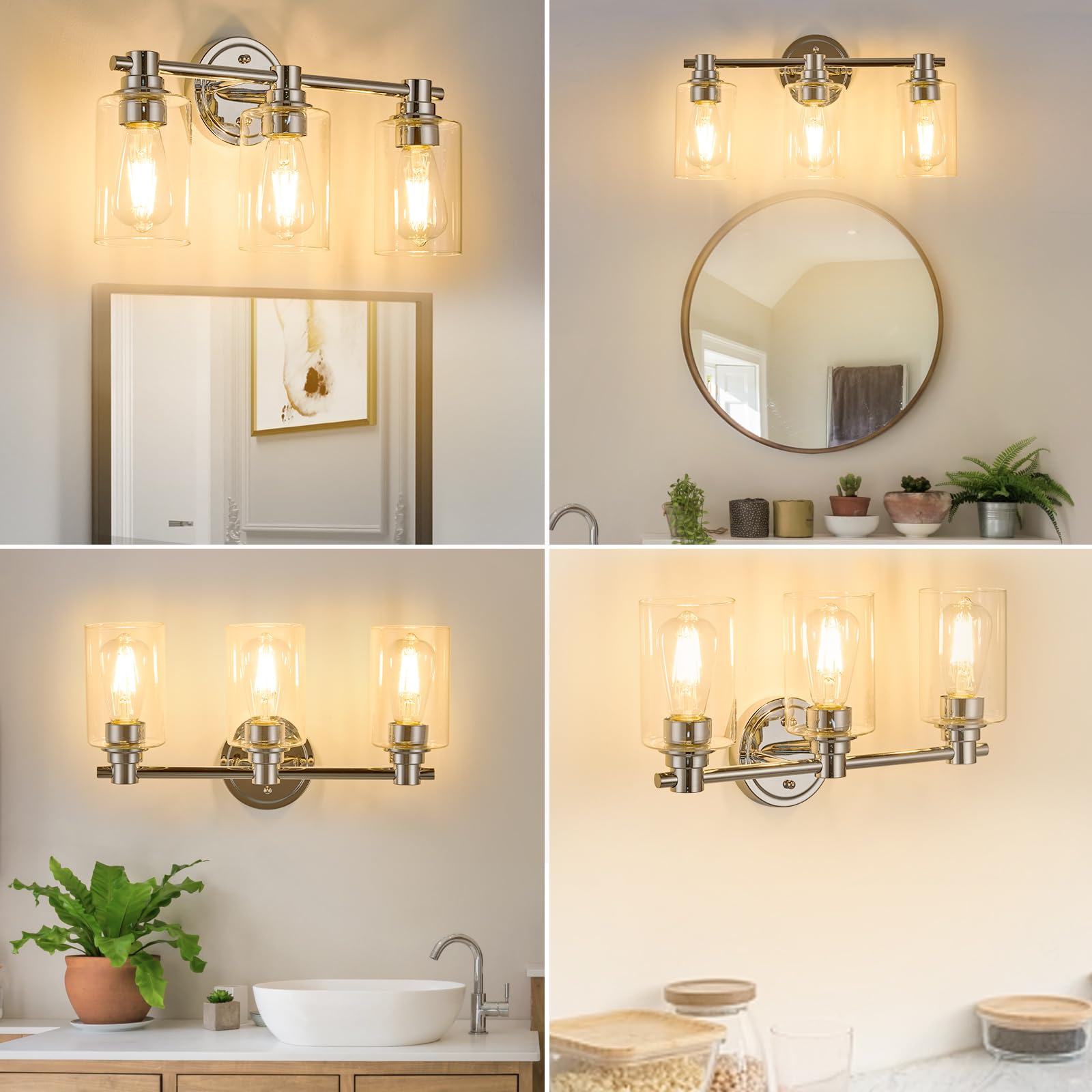 ALAISLYC Bathroom Light Fixtures Wall Sconce Light with Clear Glass Chrome 3 Lights Bathroom Lighting Over Mirror Vanity Lights