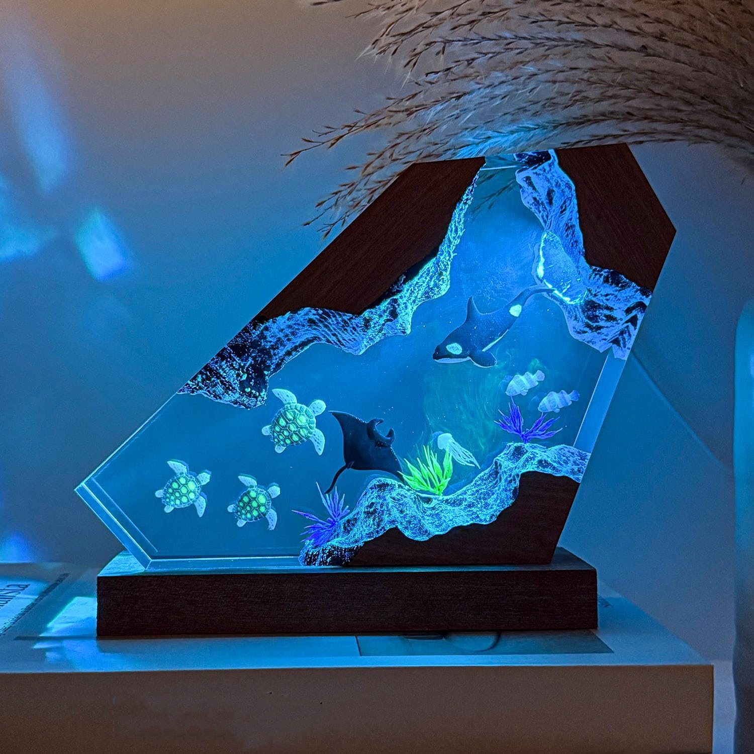 Orca Ocean Resin Lamp  Handmade Wooden Table Resin Night Light  Usb Port Art Ornaments For Home Office Decor  Scuba Diver Gifts For Birthday Holiday  Unique Thanksgiving Day And Christmas Gifts