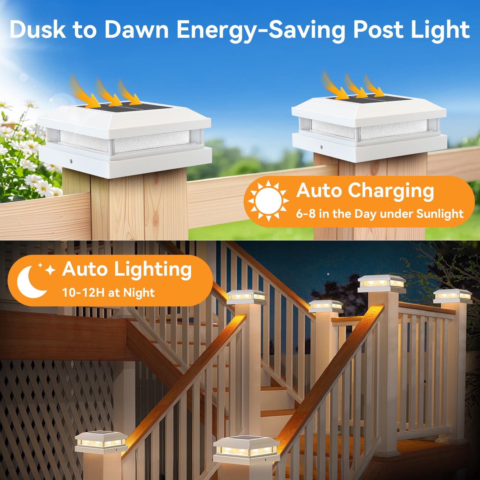 Solar Light Outdoor 4 Packs  Waterproof Solar Powered Post Cap Light For 4X4 4.5X4.5 5X5 Vinyl/Wooden Post With Warm/Cool Lighting  White 16Leds Deck Cap Lights For Outside  Garden  Patio  Porch