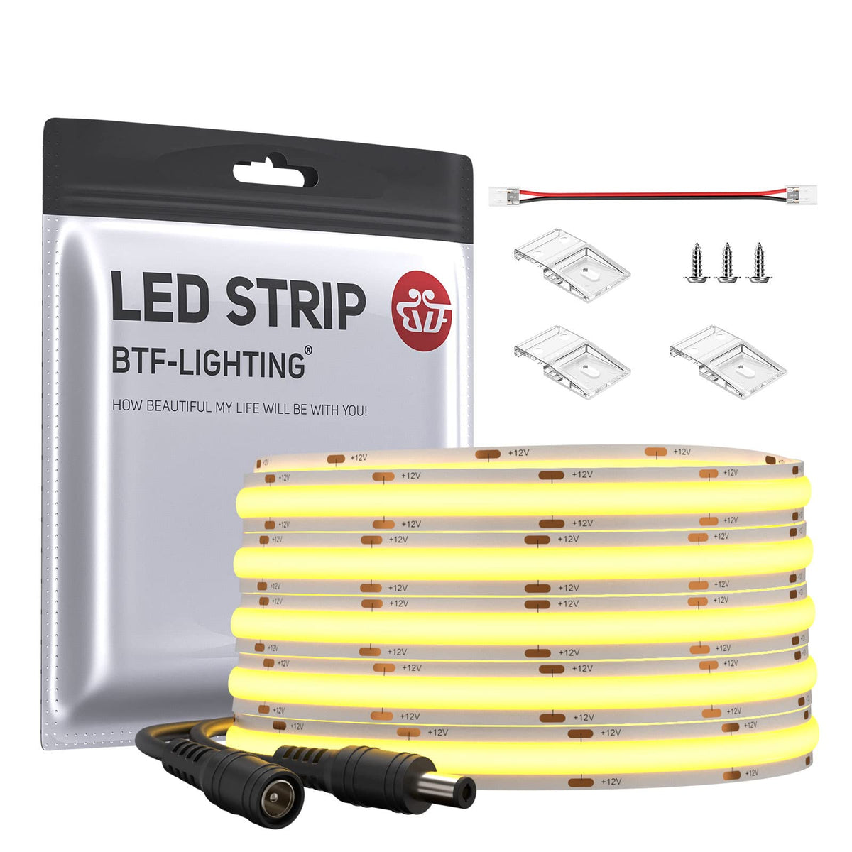 Btf-Lighting Fcob Cob Flexible High Density Uniform Light Led Strip 8W/M 16.4Ft Dc12V Natural White 4000K Cri 90+ 8Mm Width Dimm